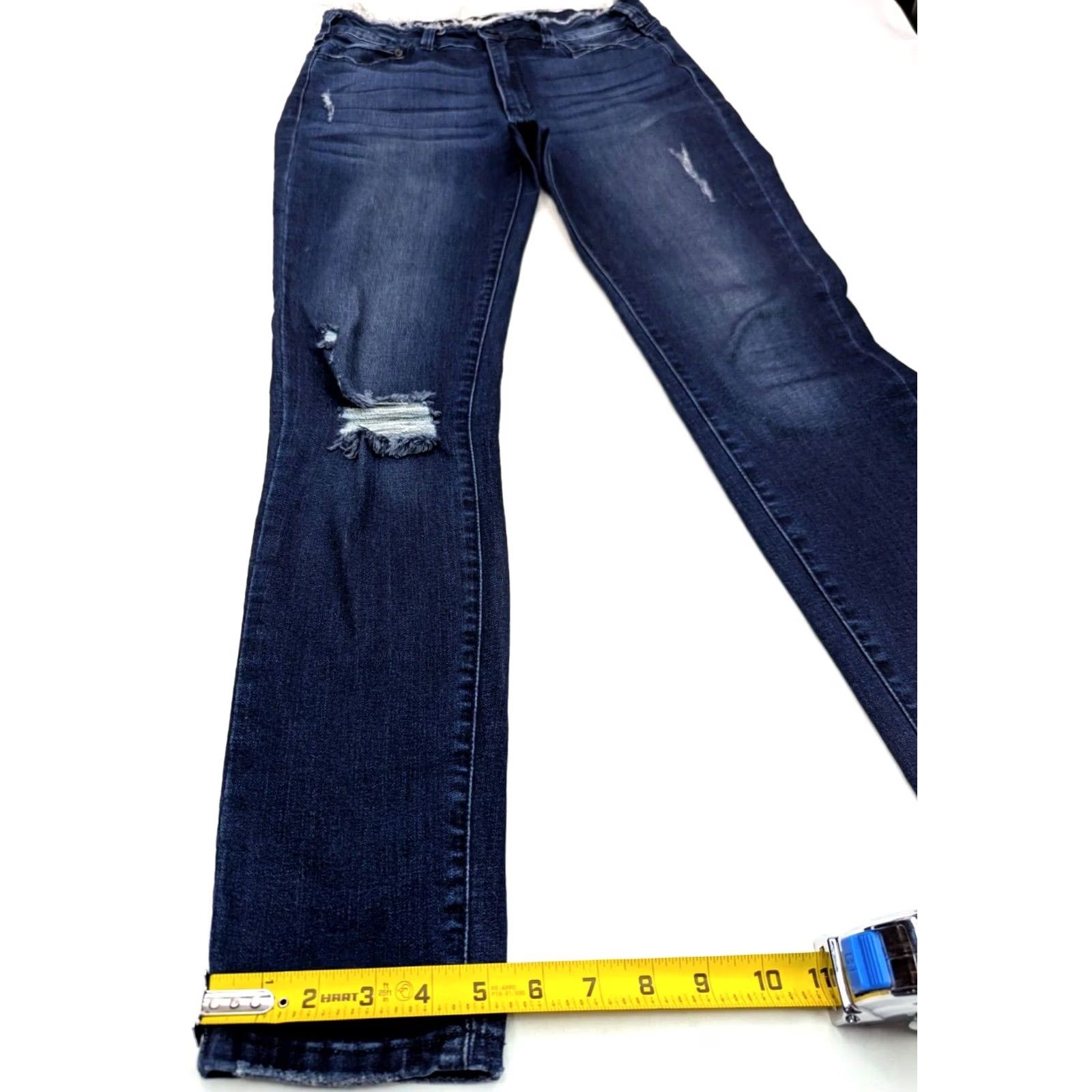 Vintage Kancan Kiri Mid Rise Distressed Tapered Jeans Women 28 30" Inseam Stretch Blue Size 28" / US 6 / IT 42 - 2 Thumbnail