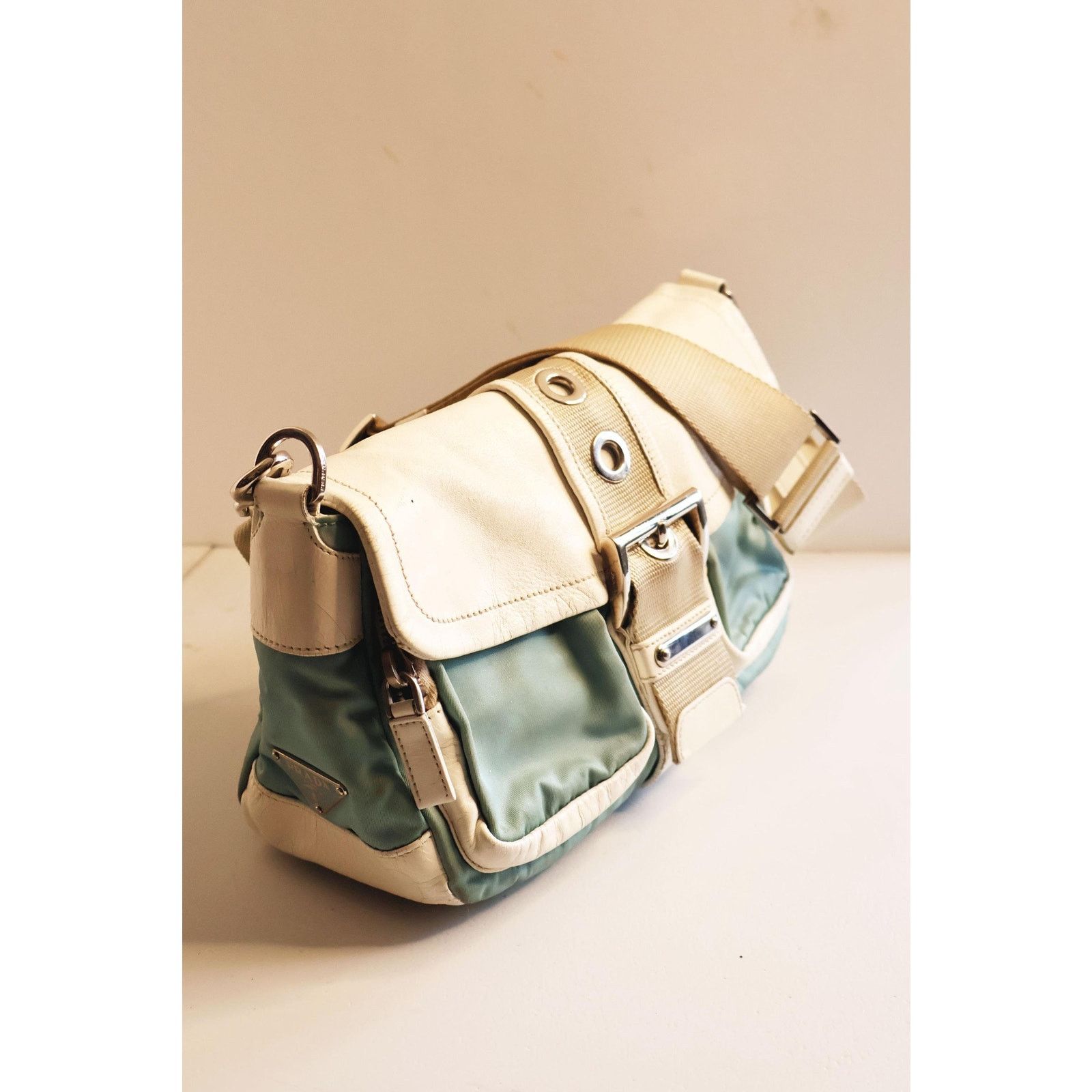Prada Vintage PRADA White Leather + Baby Blue Nylon Bag Size ONE SIZE - 1 Thumbnail