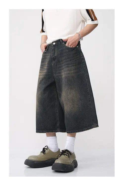 Japanese Brand × Jean Loose wide-leg vintage distressed denim shorts Size US 32 / EU 48 - 3 Thumbnail