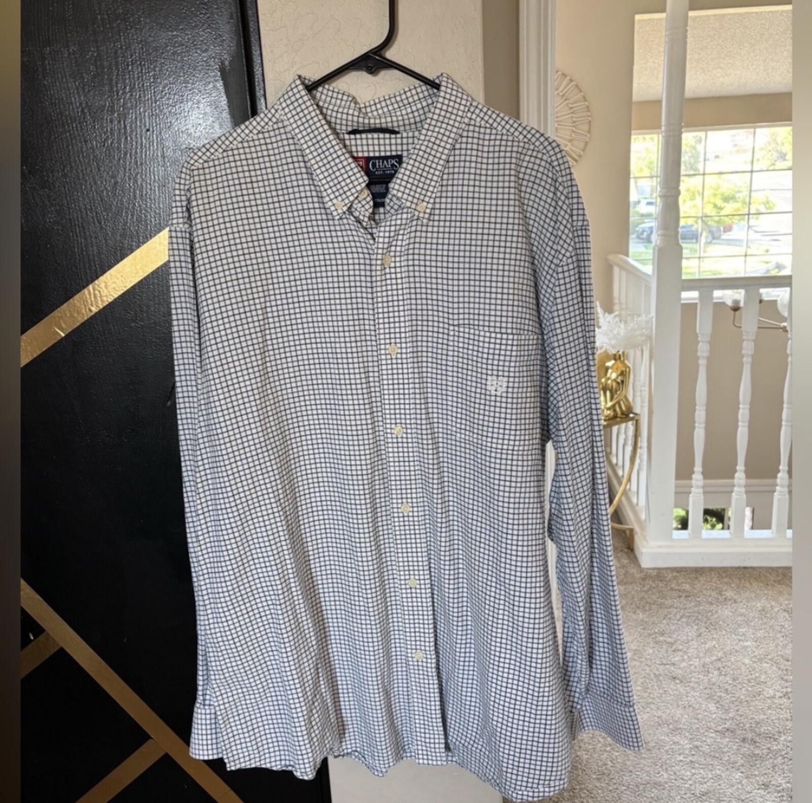 Chaps (Chaps) Men's Blue and White Checkered Shirt Size US XXL / EU 58 / 5 - 1 Thumbnail