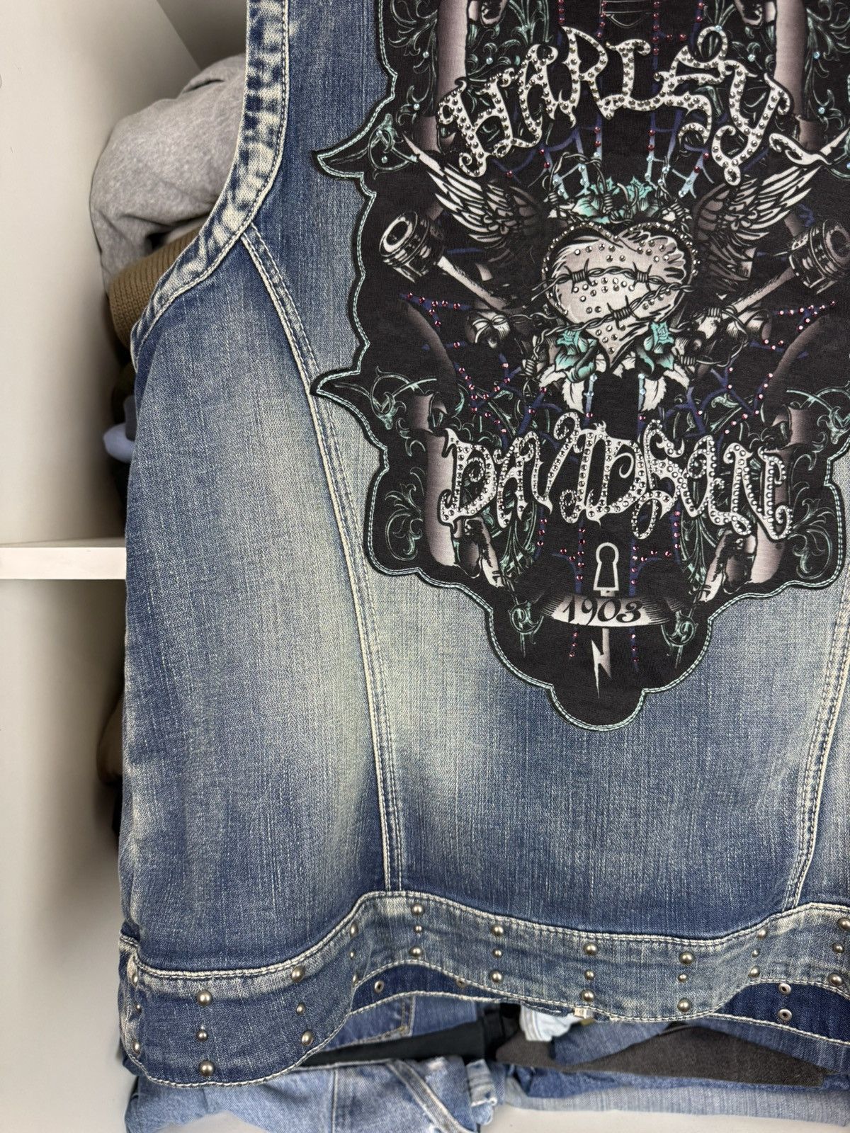 Harley Davidson Y2K Harley Davidson Women's Embellished Graphic Denim Vest Size M / US 6-8 / IT 42-44 - 8 Thumbnail