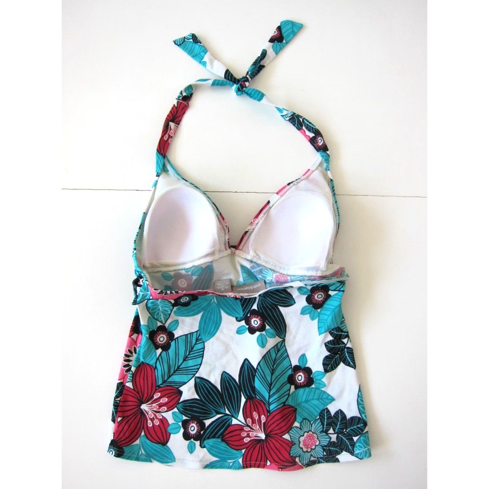 Croft & Barrow Croft & Barrow Green Pink Floral Built In Bra Tankini Halter Swim Top Women 10 Size L / US 10 / IT 46 - 2 Thumbnail