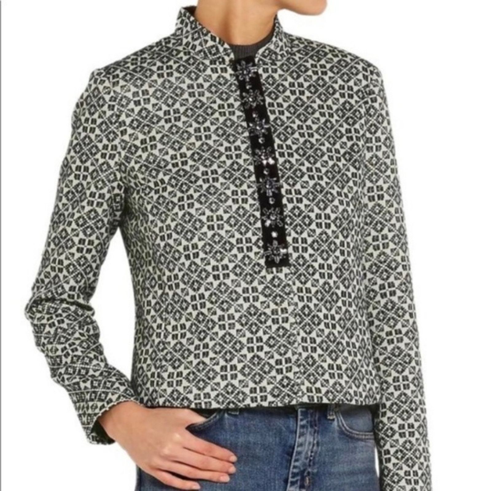 Tory Burch Tory Burch Navy Patterned Textured Jacket Size L / US 10 / IT 46 - 6 Thumbnail