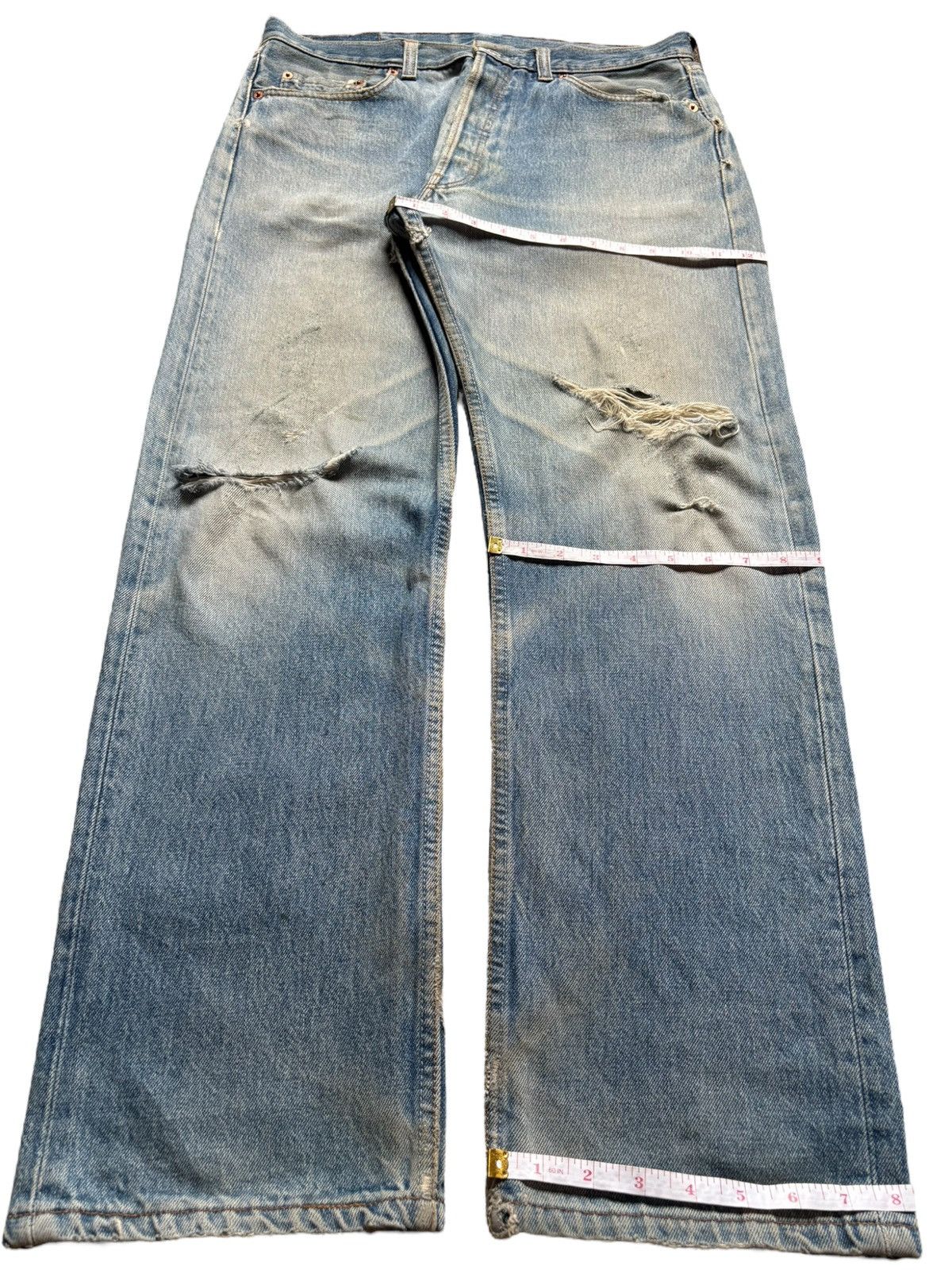 Levi's Vintage 90s Levis 501 Mud Wash Distress Ripped Loose Jeans Size US 34 / EU 50 - 14 Thumbnail