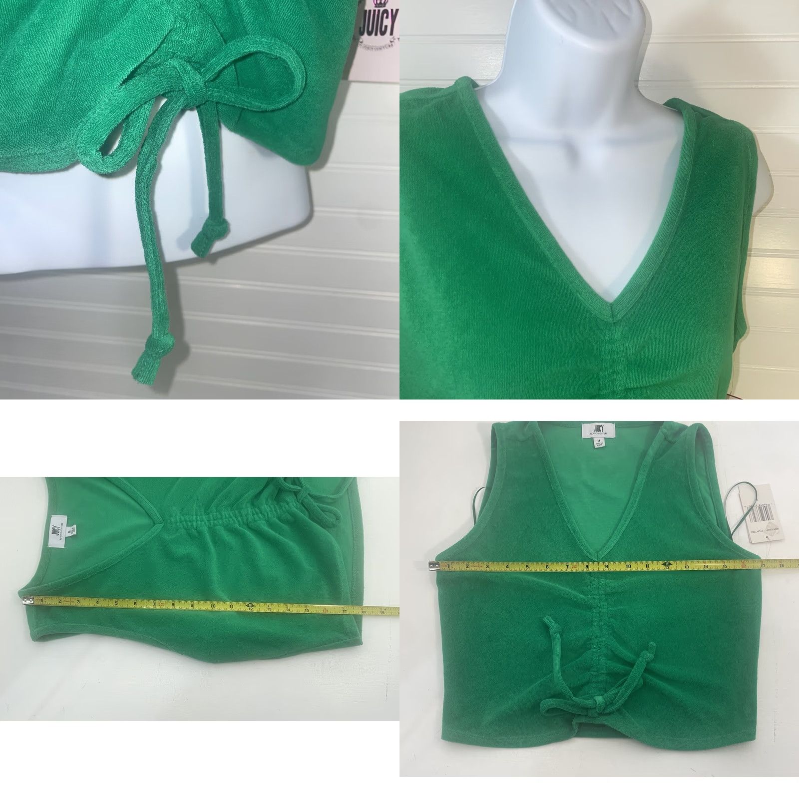 Juicy Couture Juicy Couture Palm Tree Sleeveless Top Women Medium Green V Neck NWT Crop Tank Regular Size S Sleeveless Cotton Polyester Tie Bottom Size S / US 4 / IT 40 - 9 Thumbnail