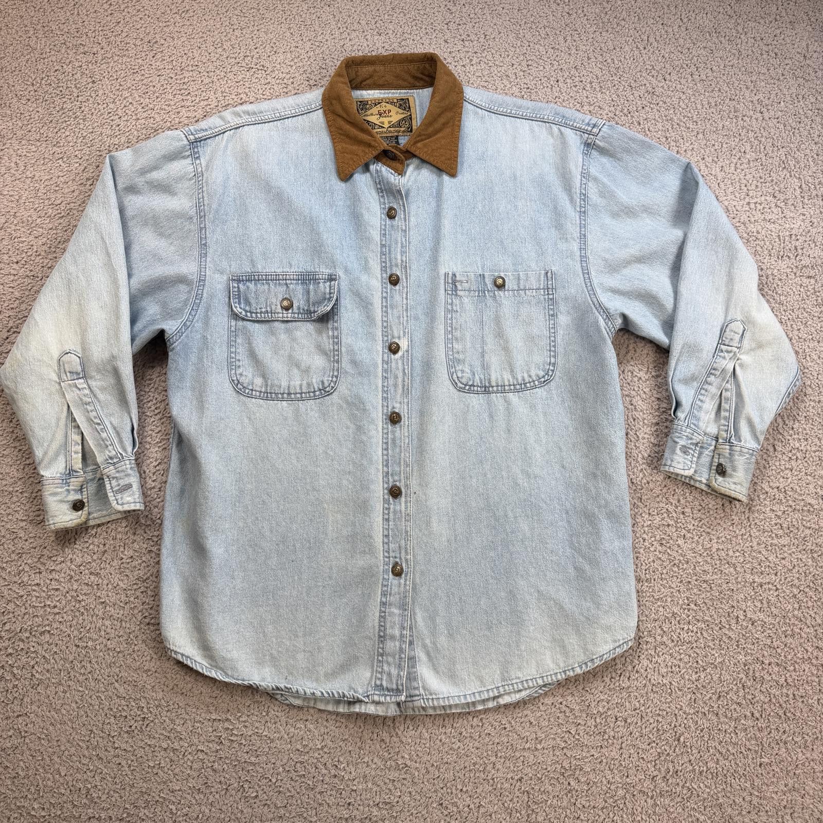 Express Vintage 90s Express Jeans Denim Work Shirt Corduroy Collar Size US S / EU 44-46 / 1 - 1 Thumbnail