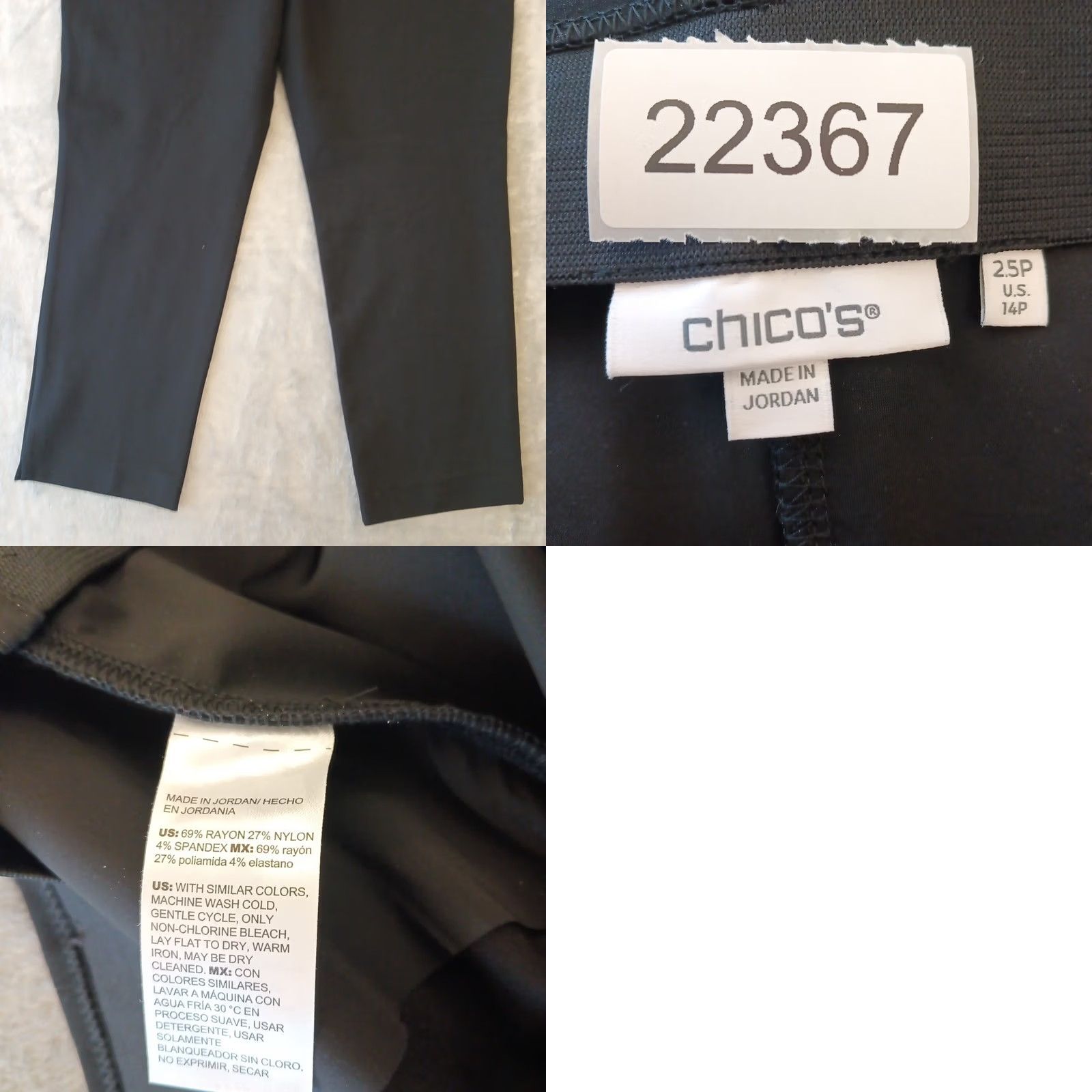 Vintage Chico's Pants Womens Ankle Straight 14P Black Pull On Mid Rise 36 In Inseam 25 in Petite Nylon Ray on Spandex Size 36" / US 14 / IT 50 - 8 Thumbnail