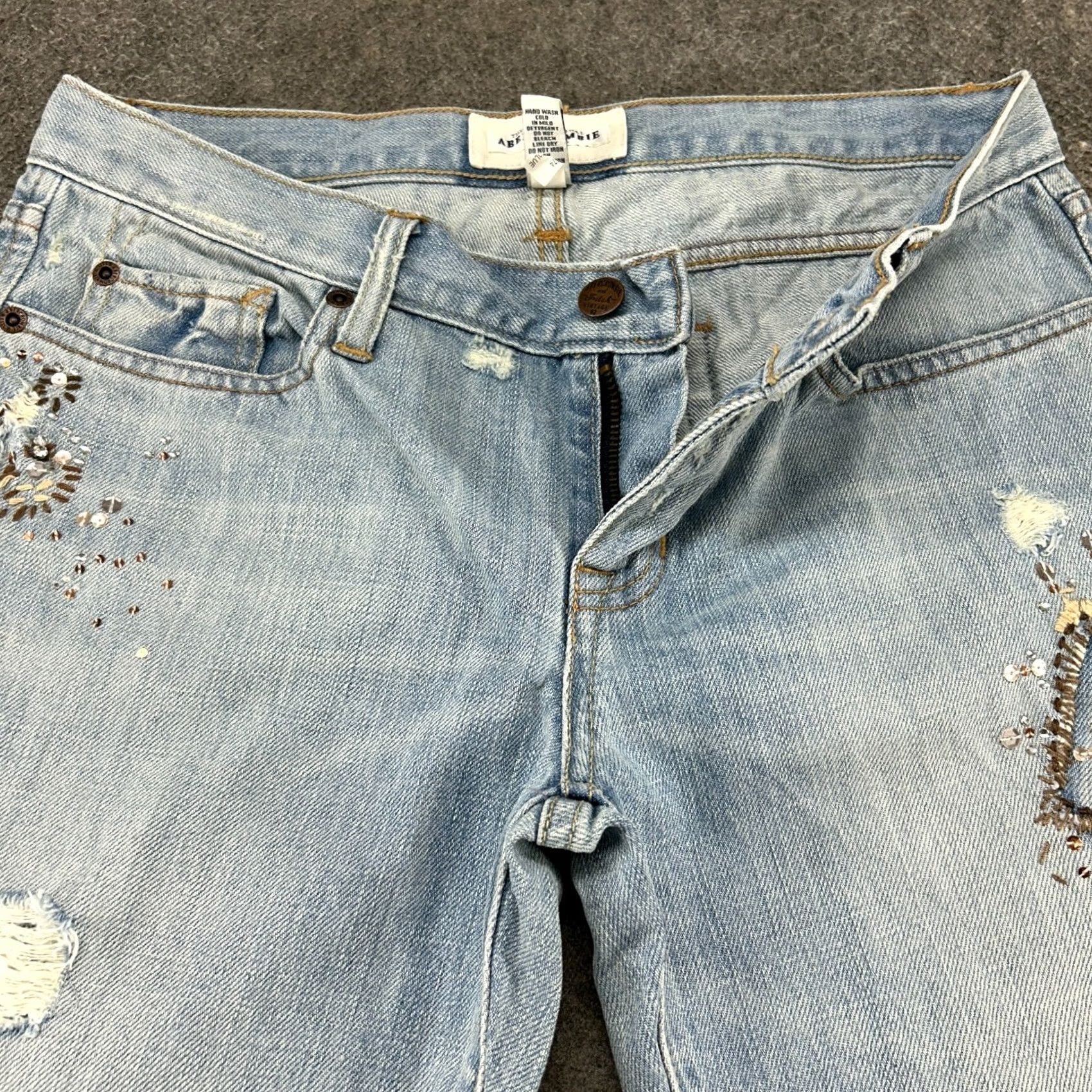Abercrombie & Fitch VINTAGE Abercrombie Jeans Women 4 Blue Bootcut Flare High Rise Patchwork 90s Denim Distressed Pockets 5-Pocket Blue Cotton Spandex Womens Jeans Size 27" / US 4 / IT 40 - 2 Thumbnail
