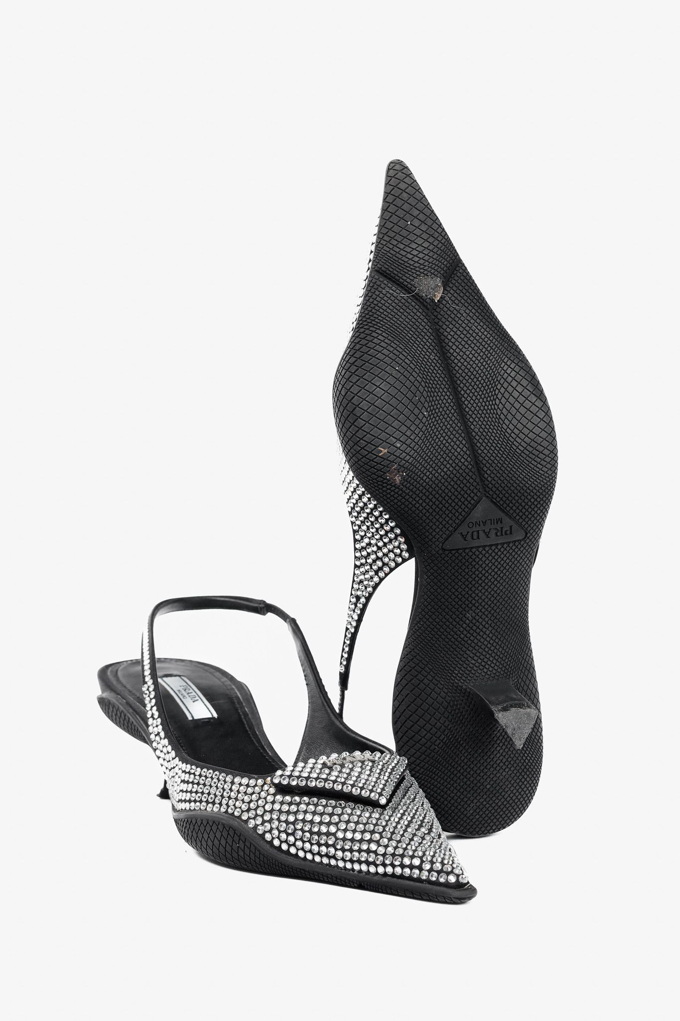 Prada Prada Black Satin Crystal Sling-Back Pumps Size US 6.5 / IT 36.5 - 4 Thumbnail