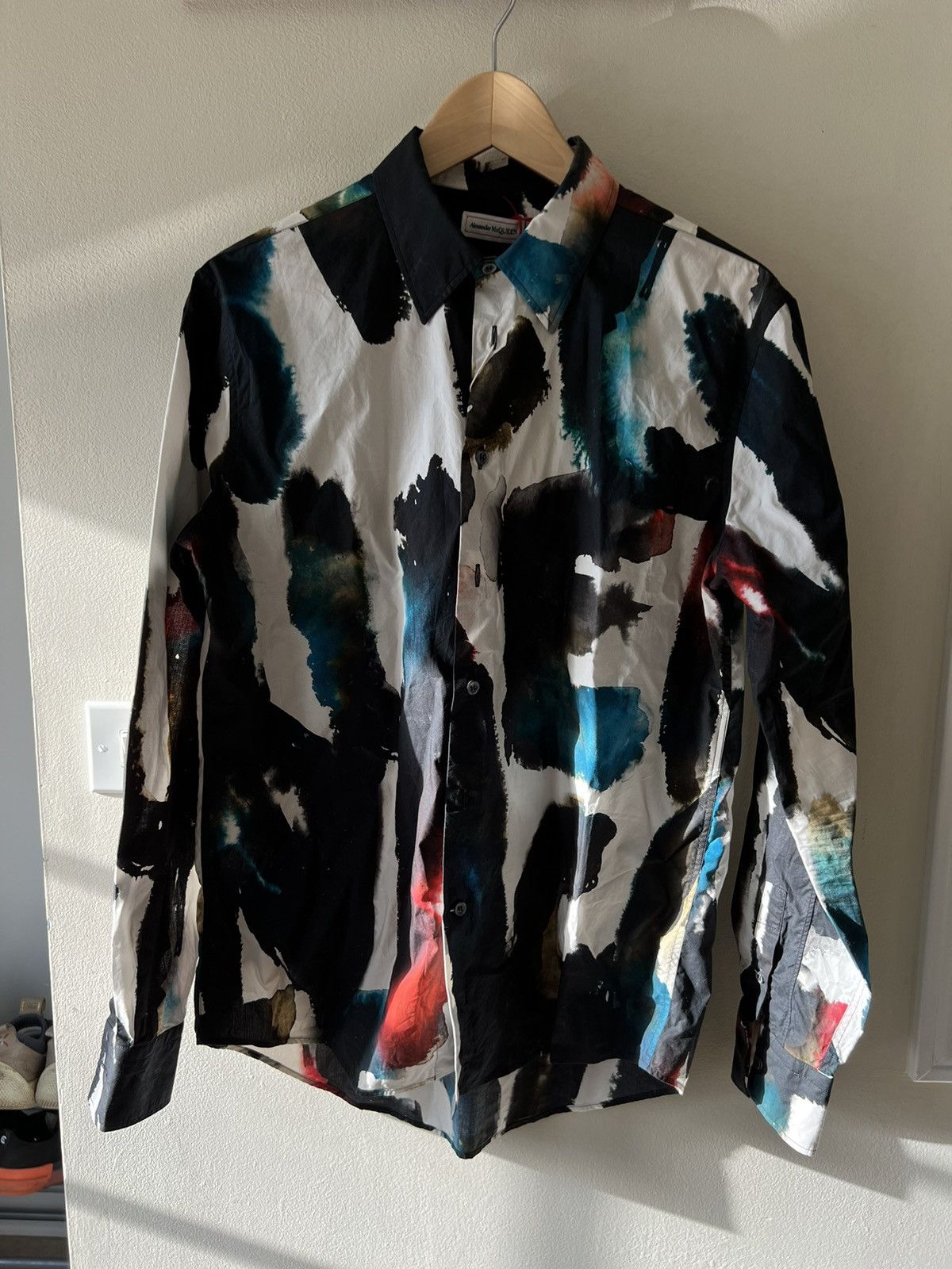 image of Alexander Mcqueen Graffiti Printed Poplin, Men's (Size Medium)
