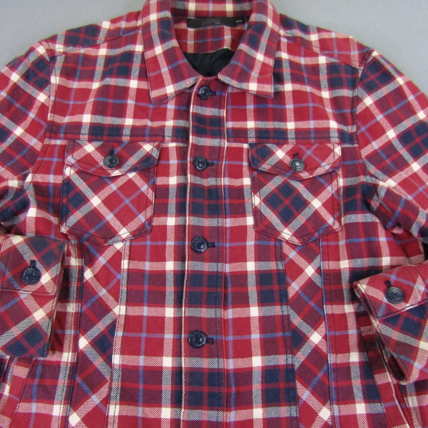 Vintage Jason Wood Jacket Mens Large Red Plaid Twill Flannel Shacket Button Up Coat Size US L / EU 52-54 / 3 - 5 Thumbnail