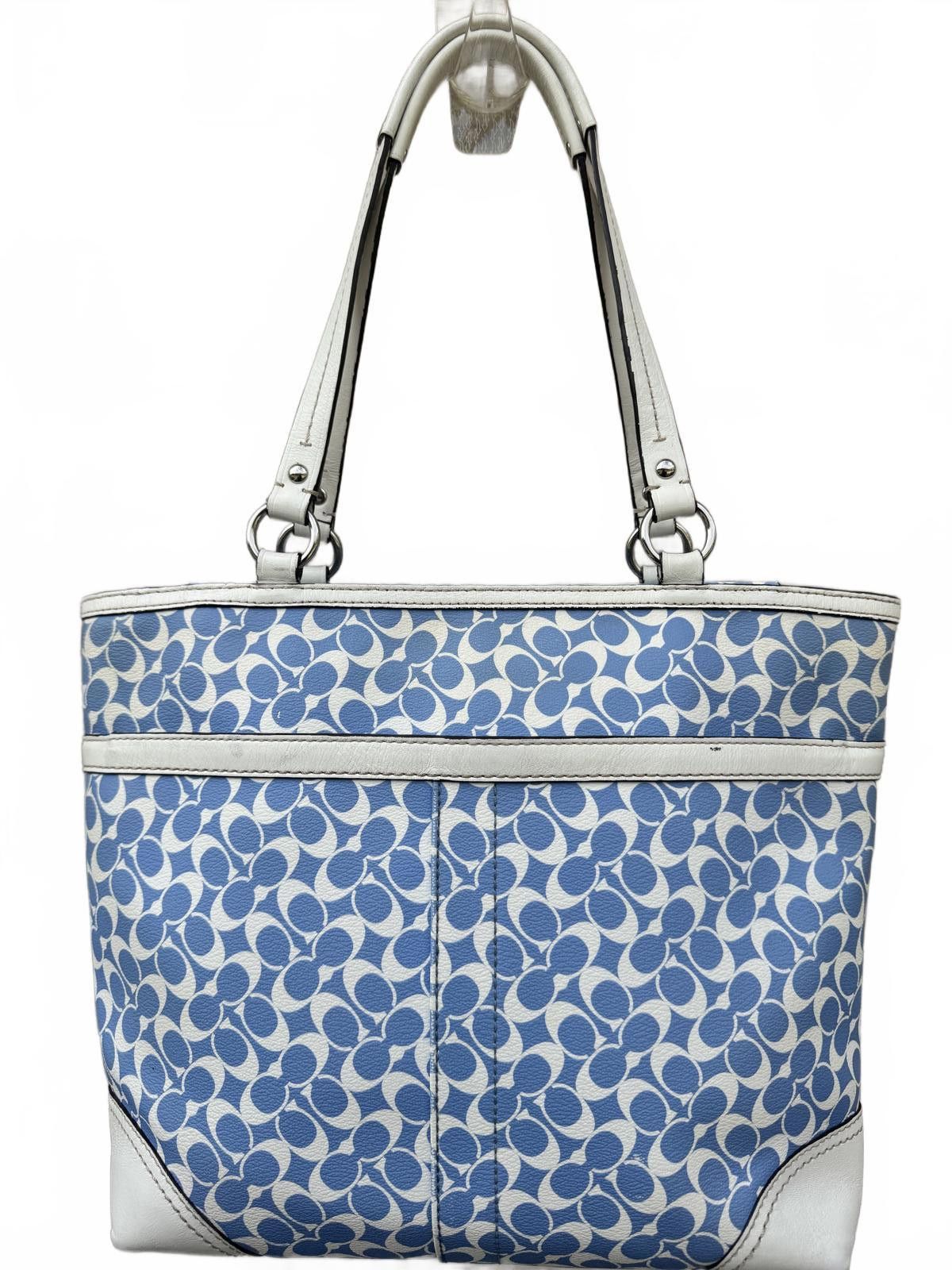Coach Coach Signature Blue White Tote Bag Jacquard Canvas Leather Size ONE SIZE - 1 Thumbnail