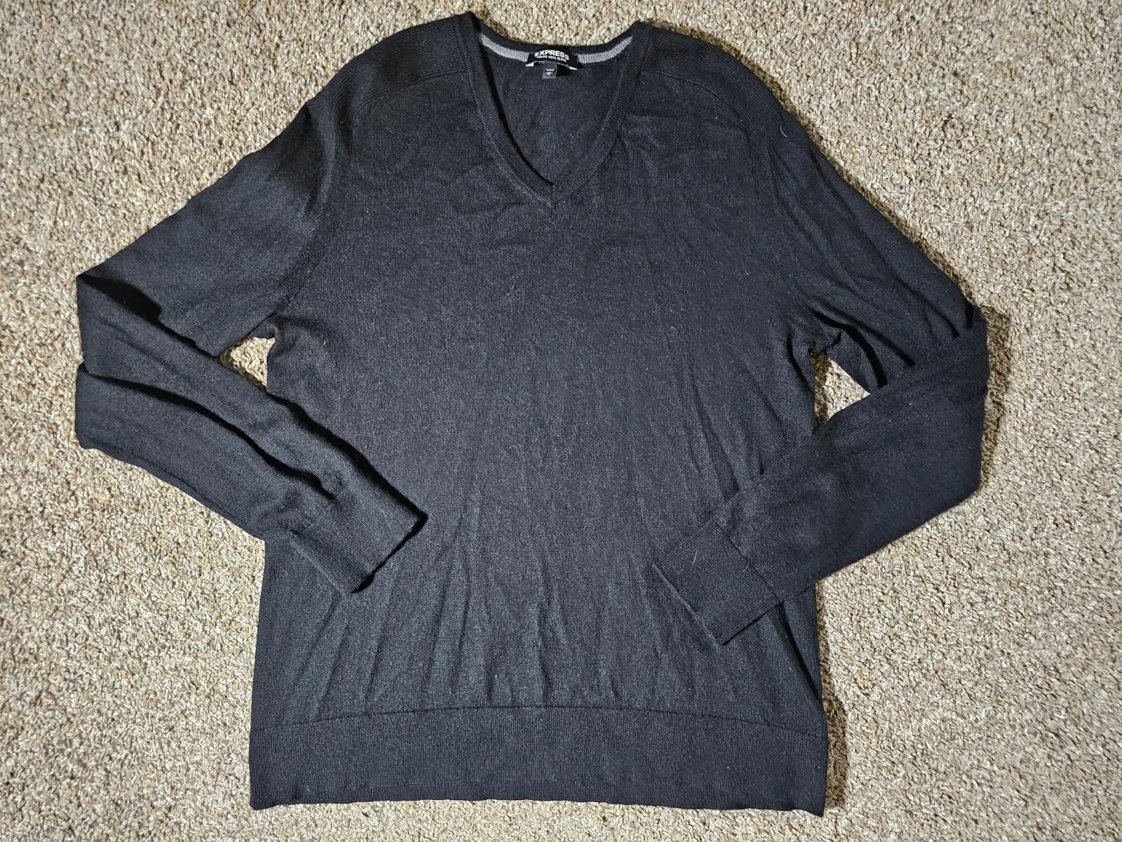 Express Express Men's Vneck Sweater Size L Merino Wool Blend Black Size US L / EU 52-54 / 3 - 1 Thumbnail