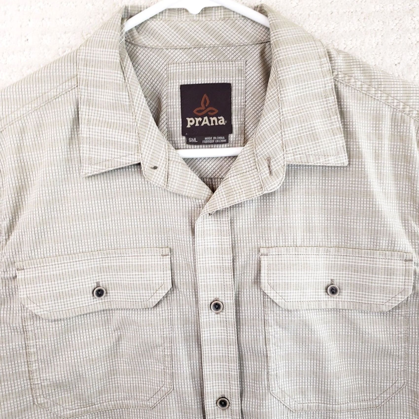 Prana Prana Button Up Short Sleeve Shirt Beige Plaid Slim Men's S Organic Cotton Size US S / EU 44-46 / 1 - 3 Thumbnail