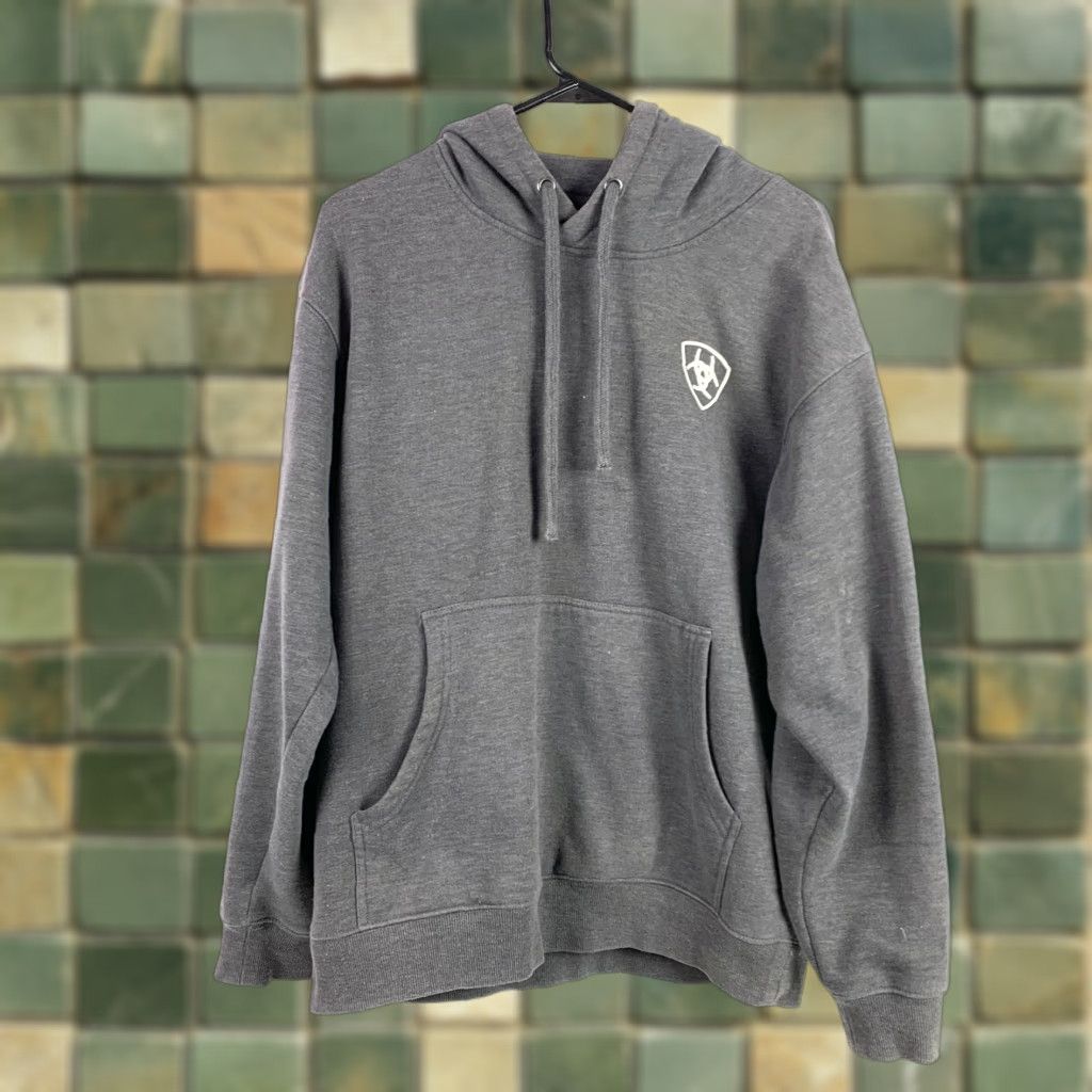 Ariat Ariat Hoodie Graphic Print Chest 46" Gray XL Mens Pullover Hooded Pockets Cotton Blend Fleece Size US XL / EU 56 / 4 - 1 Thumbnail