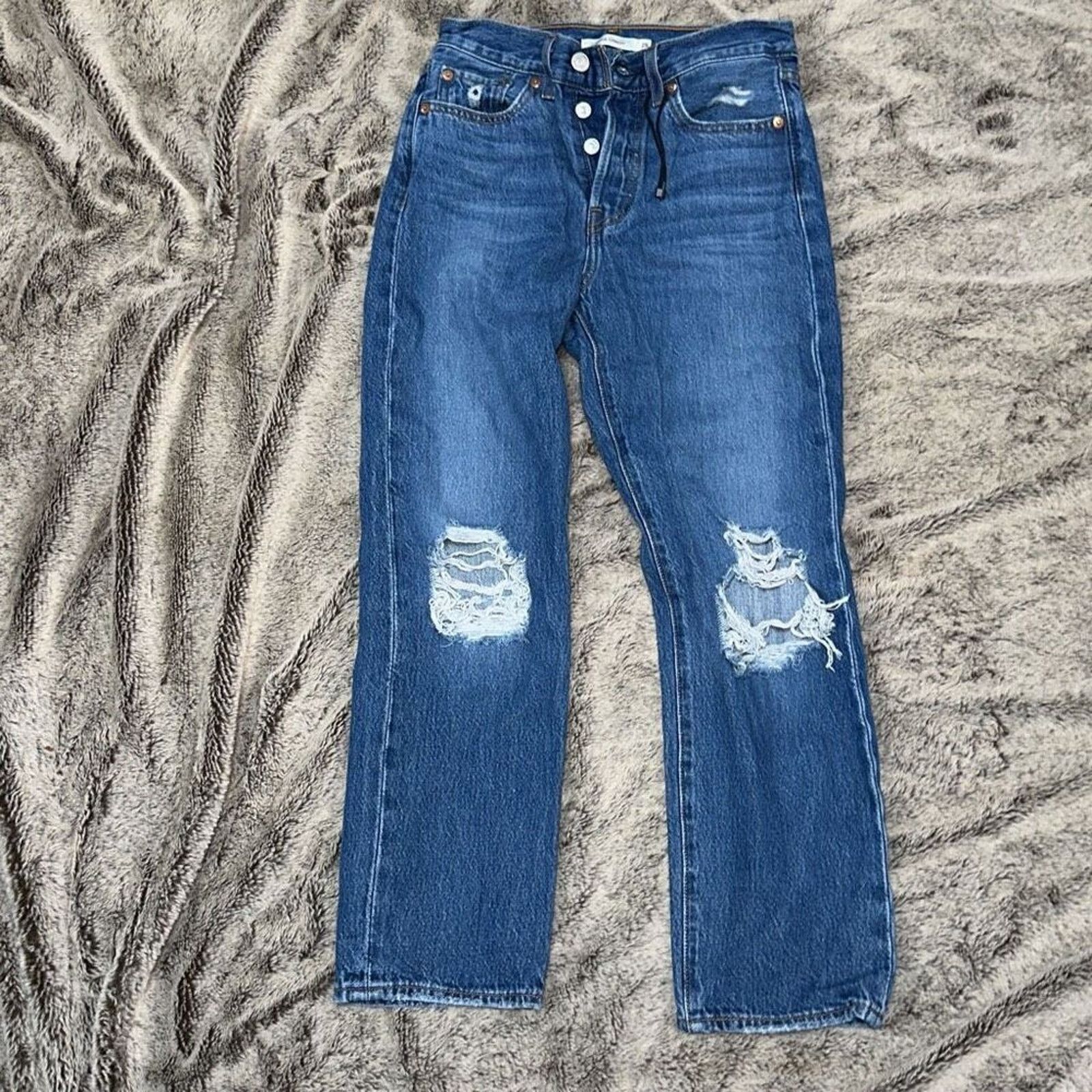 Levi's Levi’s Wedgie Fit Distressed Blue Jeans | Size 25 Size 25" / US 0 / IT 36 - 2 Thumbnail