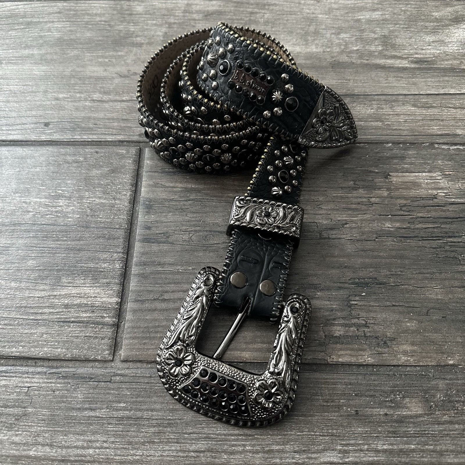 Vintage BB Simon Silver Metal And Leather‎ Belt Crystals And Chains b.b. Simon Glitter Iridescent Block Crystal Belt – Dudes  main image 3