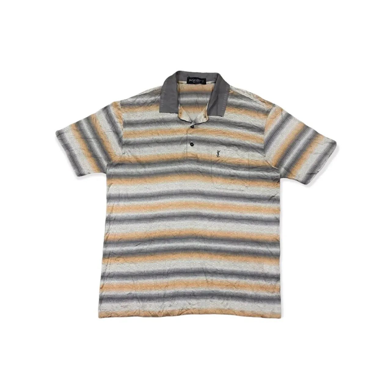 image of Vintage YSL Yvest Saint Laurent Pour Homme Polo Shirt in Stripe, Men's (Size Large)