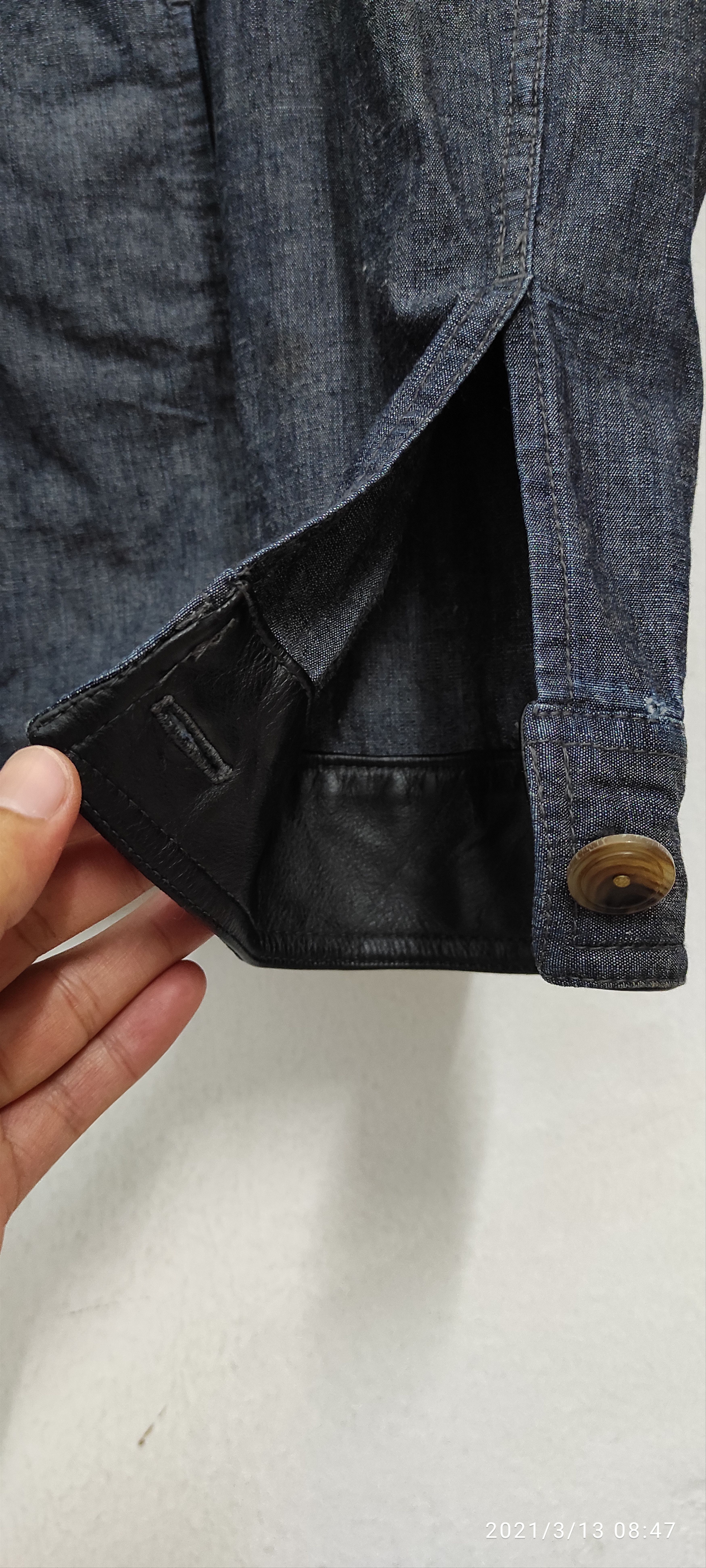 Tomorrowland leather trim band and cuff denim military button jacket Size US L / EU 52-54 / 3 - 7 Thumbnail