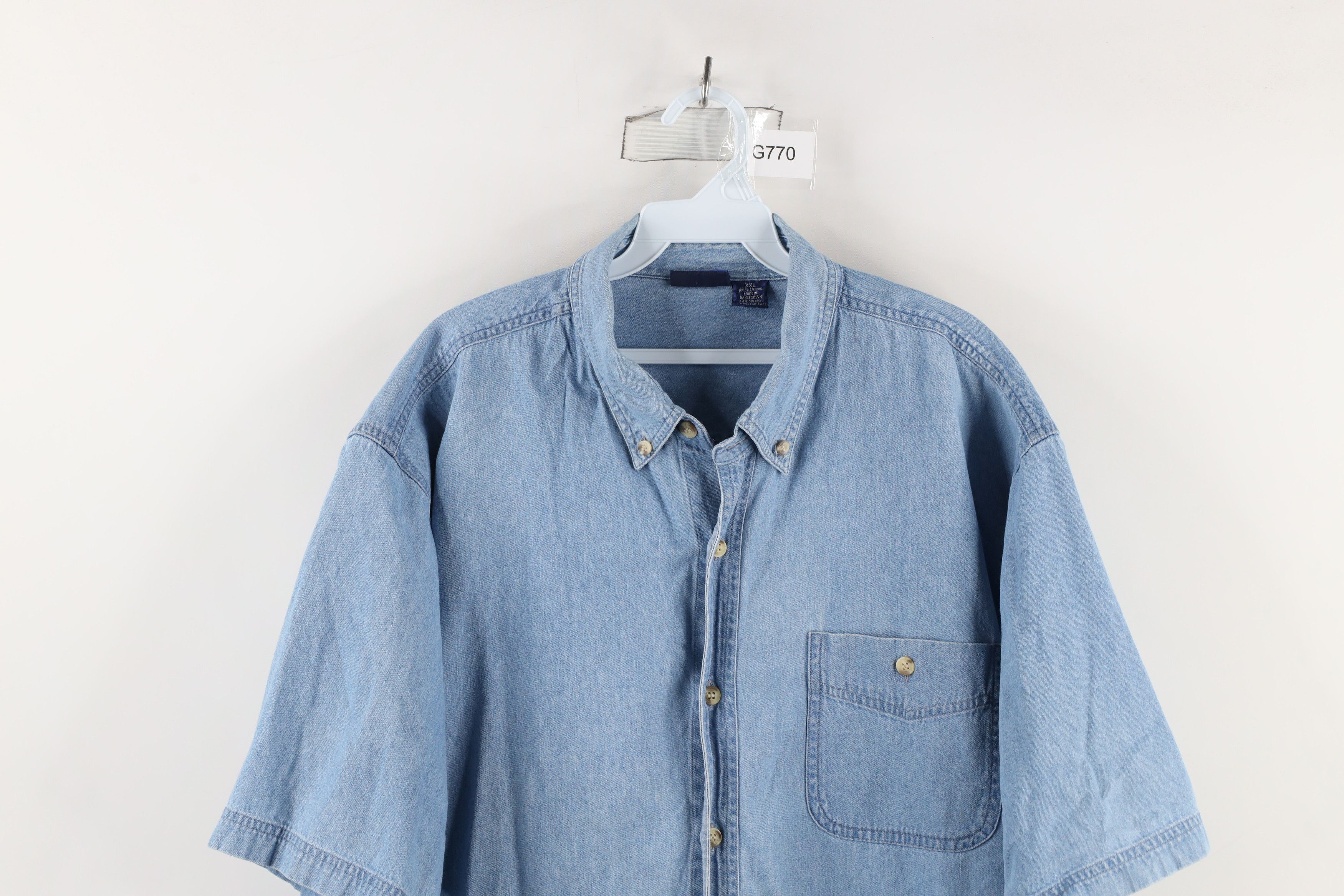 Vintage Vintage 90s Streetwear Short Sleeve Denim Button Down Shirt Size US XXL / EU 58 / 5 - 2 Thumbnail