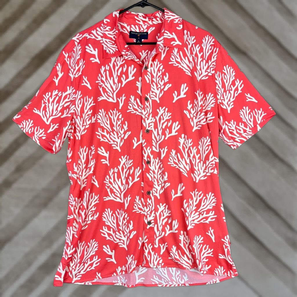 Vintage Margaritaville Mens Shirt Button-Down L Pink Deep Sea Coral Reef Pattern UPF +50 Short Sleeve Size US L / EU 52-54 / 3 - 1 Thumbnail