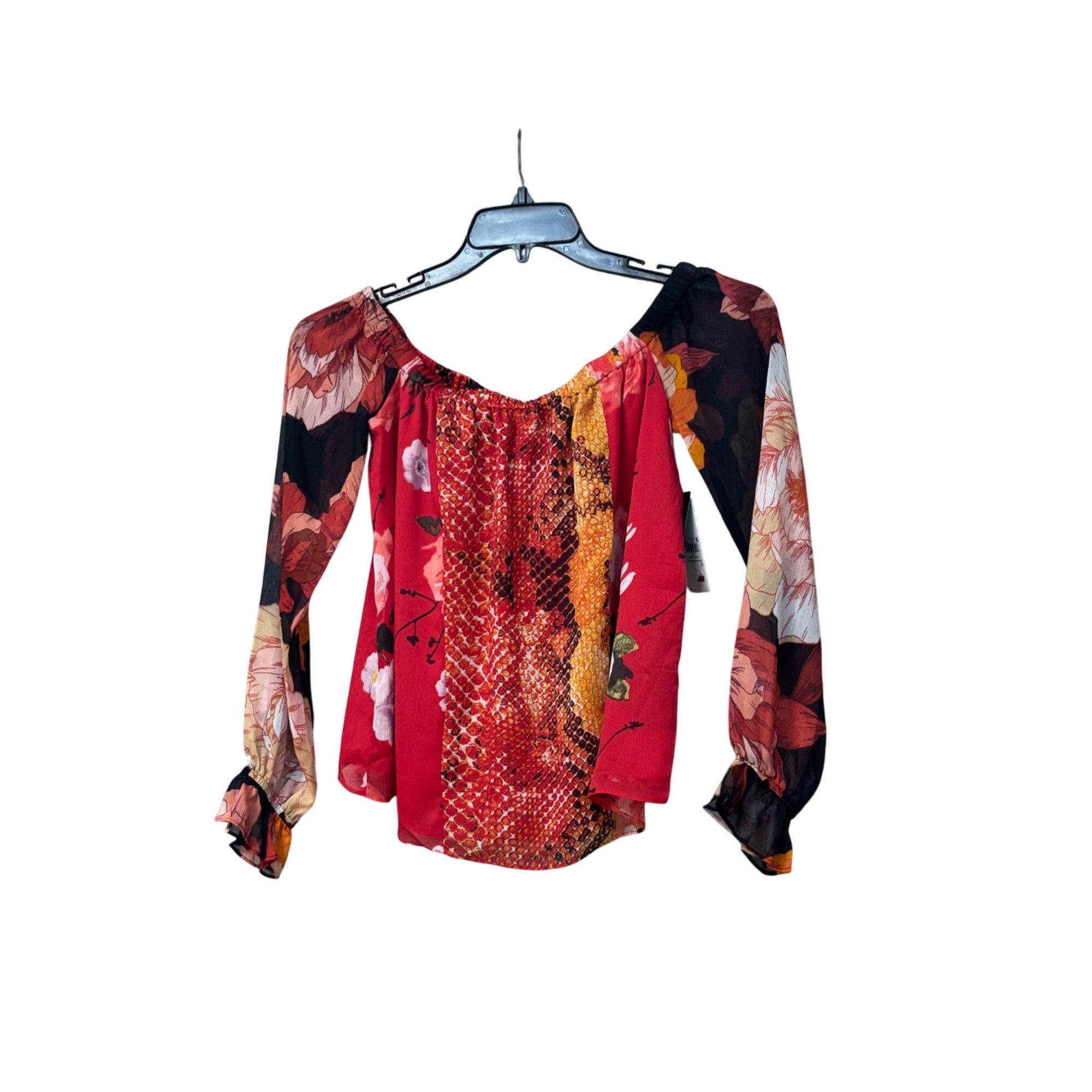 Guess GUESS Pamelia Chiffon Off-The-Shoulder Top, Red-multi, Sz. S Size S / US 4 / IT 40 - 11 Thumbnail