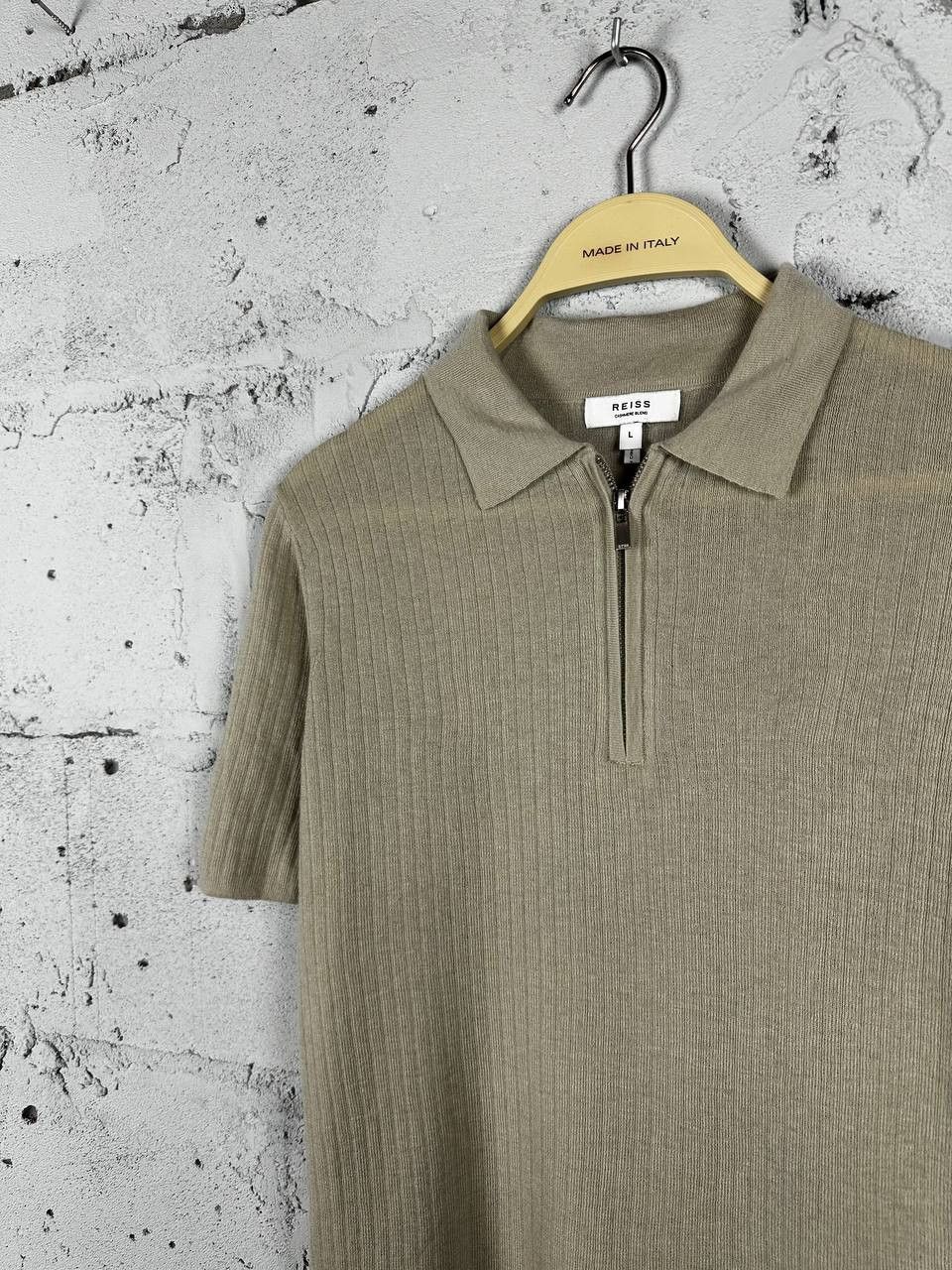 Reiss Reiss Kelly Tan Cashmere Textured Polo Zip Shirt Size L / US 10 / IT 46 - 3 Thumbnail