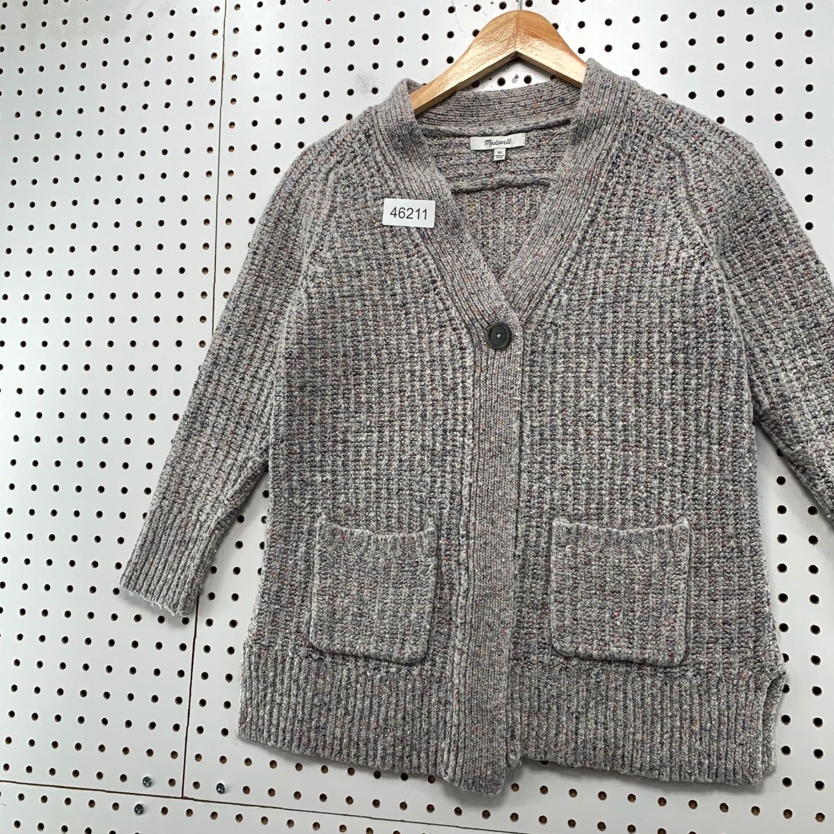 VINTAGE Madewell Wool Silk Cardigan Sweater Womens XS Rib Knit Speckled Pockets