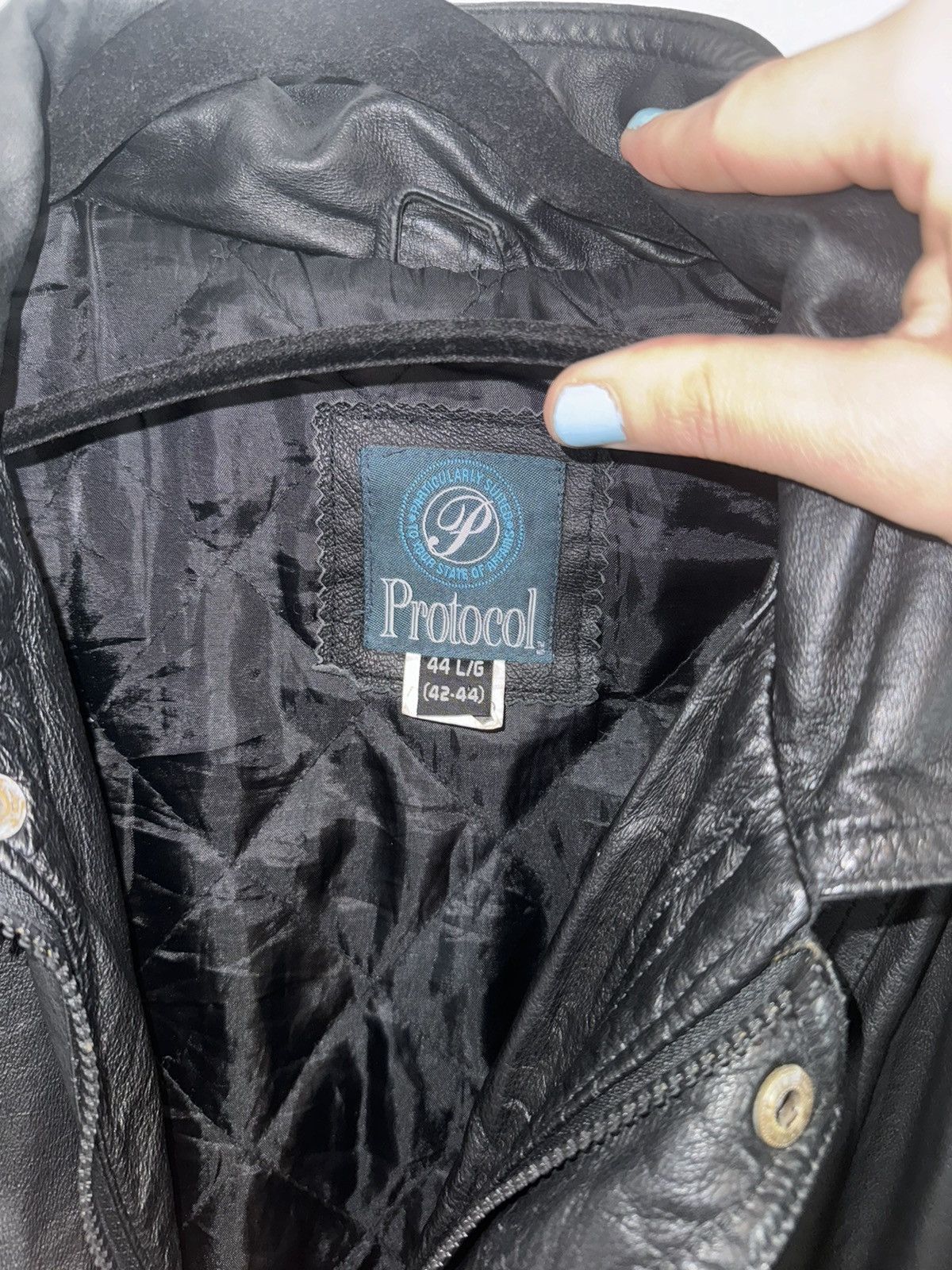 Genuine Leather × Vintage Protocol Leather Biker Jacket Cropped Avant Garde Size US L / EU 52-54 / 3 - 3 Thumbnail