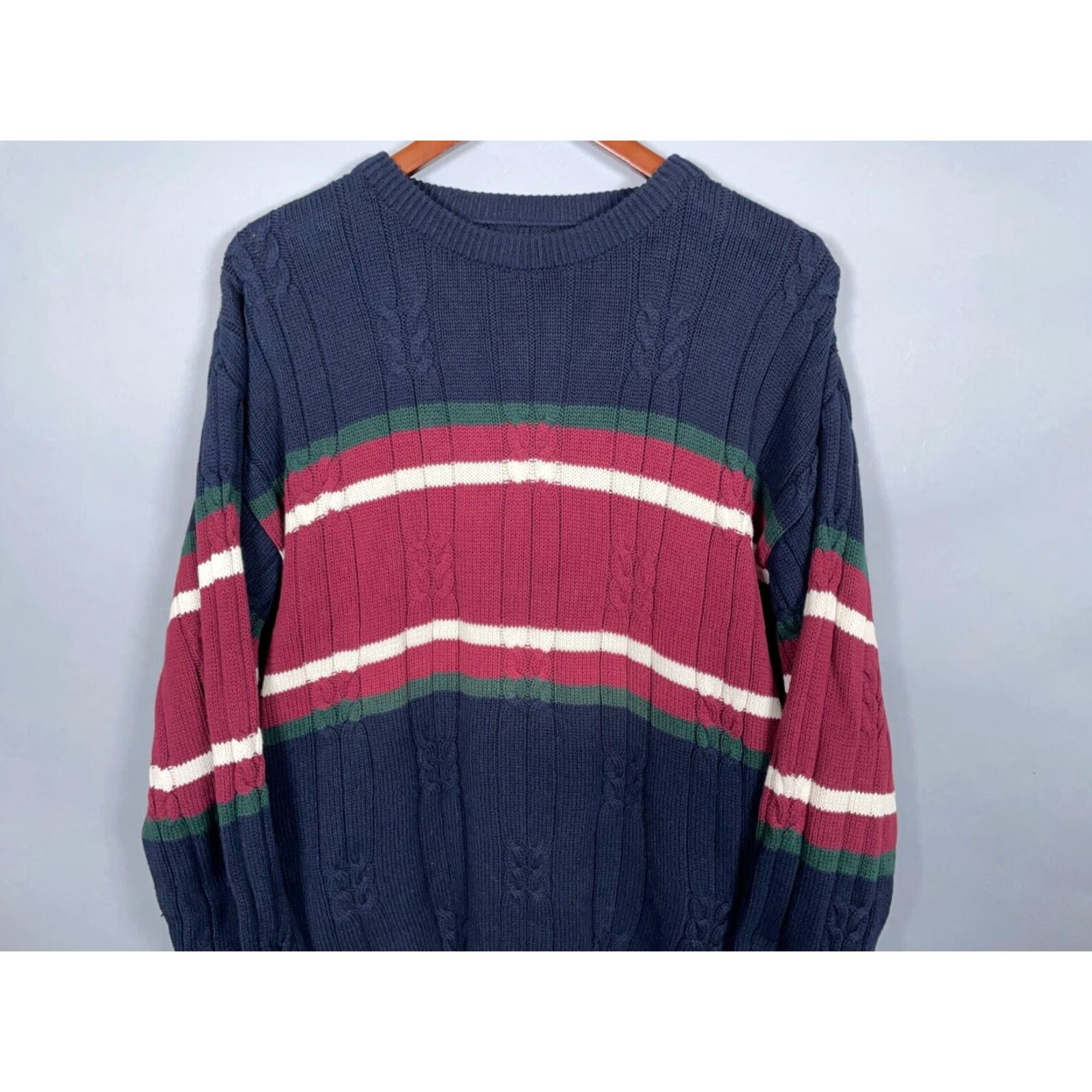 Vintage VINTAGE Y2K Chunky Knit Sweater Adult Large Blue Red Striped Cotton Retro Mens Size US L / EU 52-54 / 3 - 3 Thumbnail