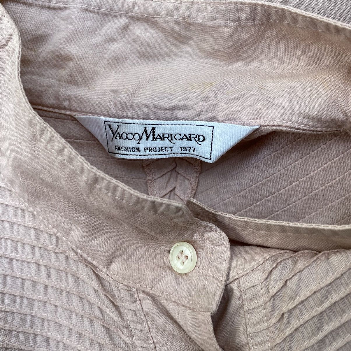 Japanese Brand Yacco MARICARD Pink Textured Short Sleeve Mandarin Collar Size XL / US 12-14 / IT 48-50 - 13 Thumbnail