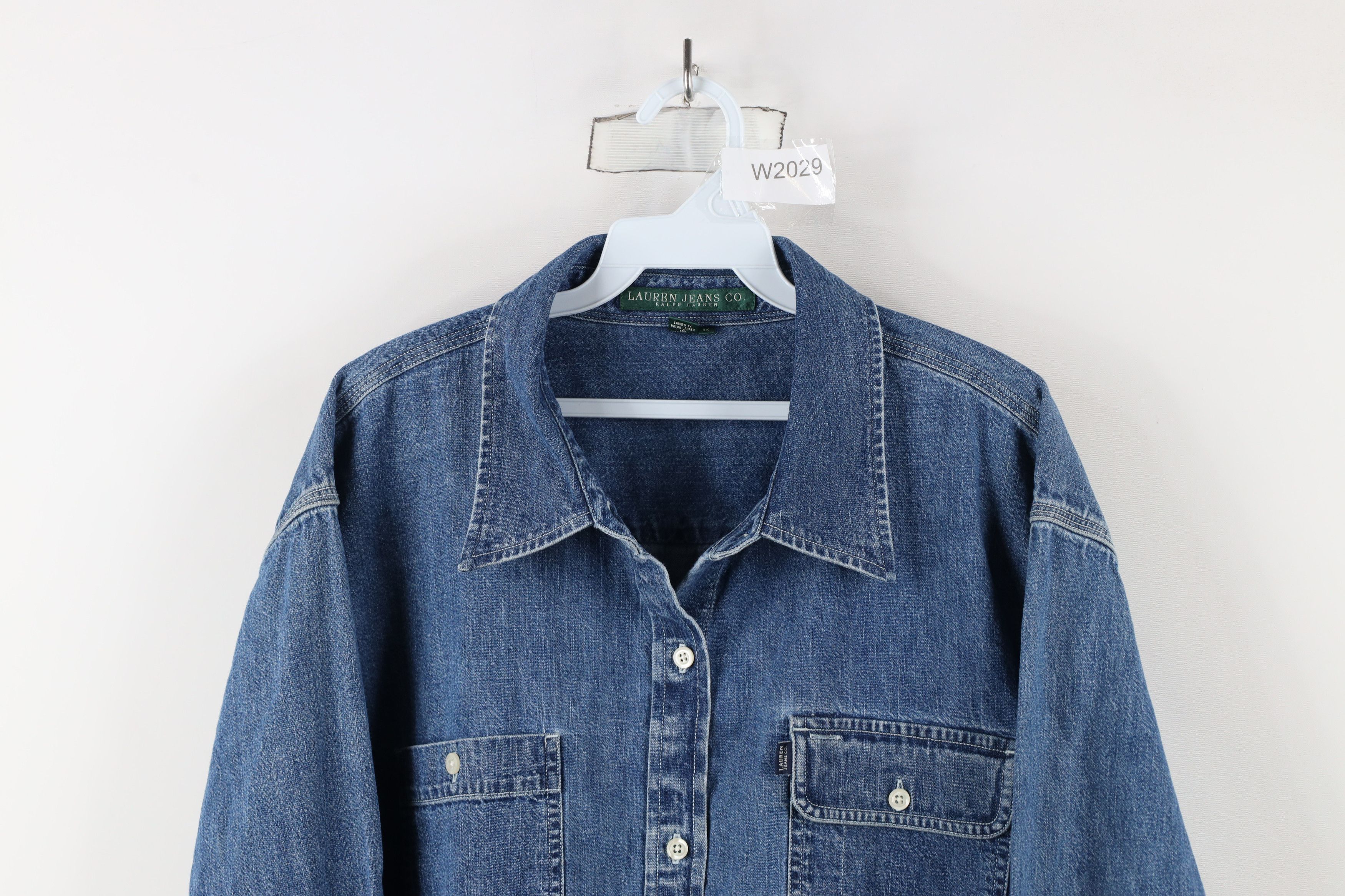 Ralph Lauren × Vintage Vintage 90s Ralph Lauren Denim Jean Button Shirt Blue Size 3XL / US 20-22 - 2 Thumbnail