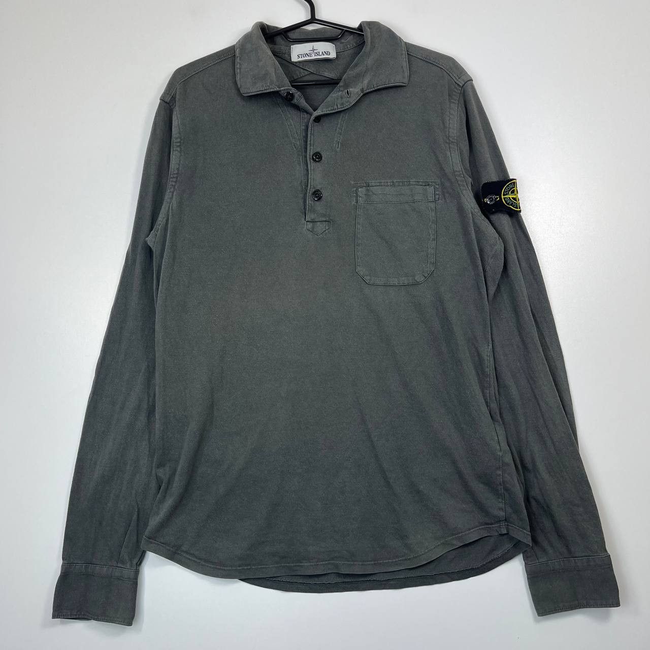 Stone Island Long Sleeve Shirt Compass Patch Grey Mens L