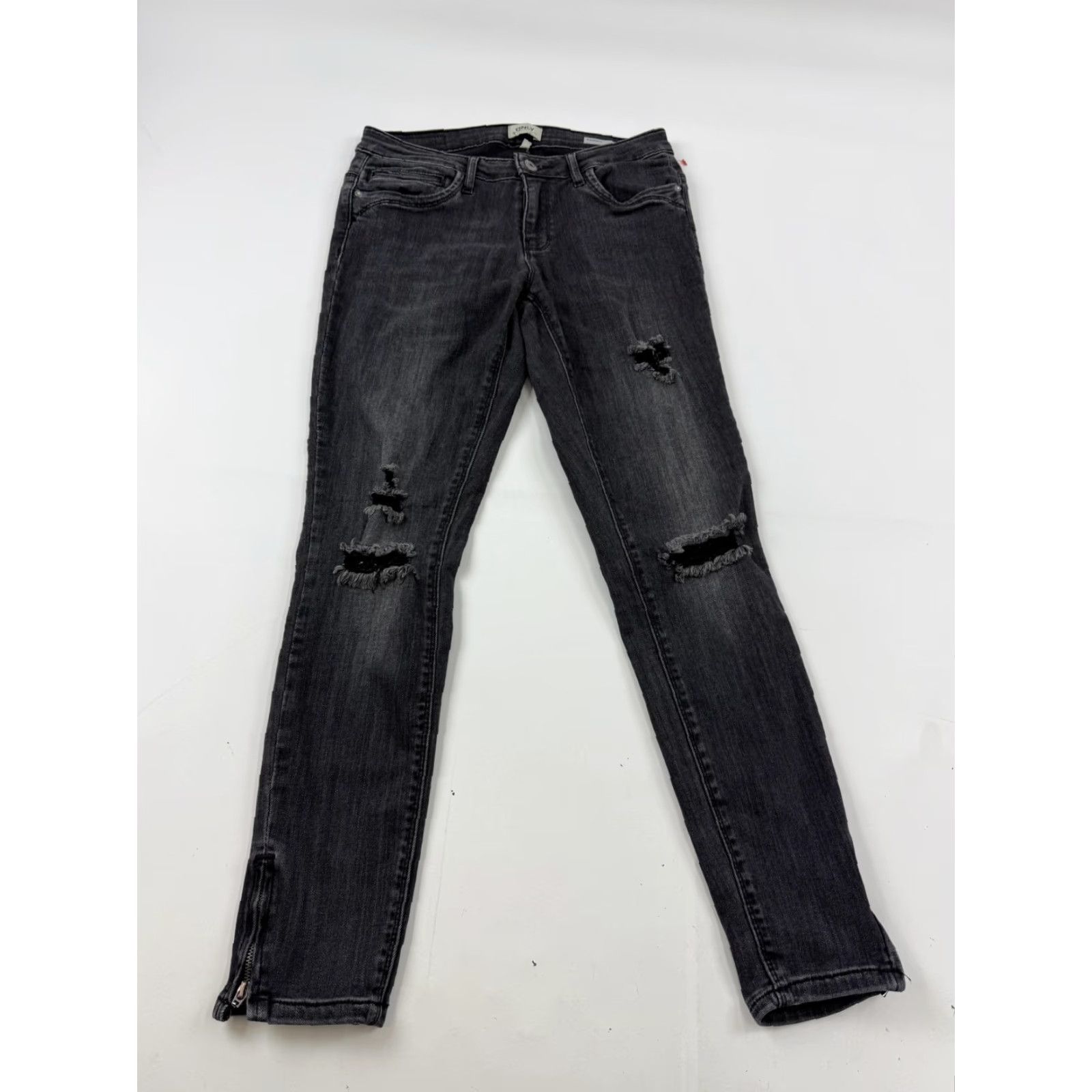 Vintage Only Kendell Jeans Womens Skinny Dark Gray Ankle Zip Distressed 30x27 Denim Slim Pockets Size 30" / US 8 / IT 44 - 2 Thumbnail