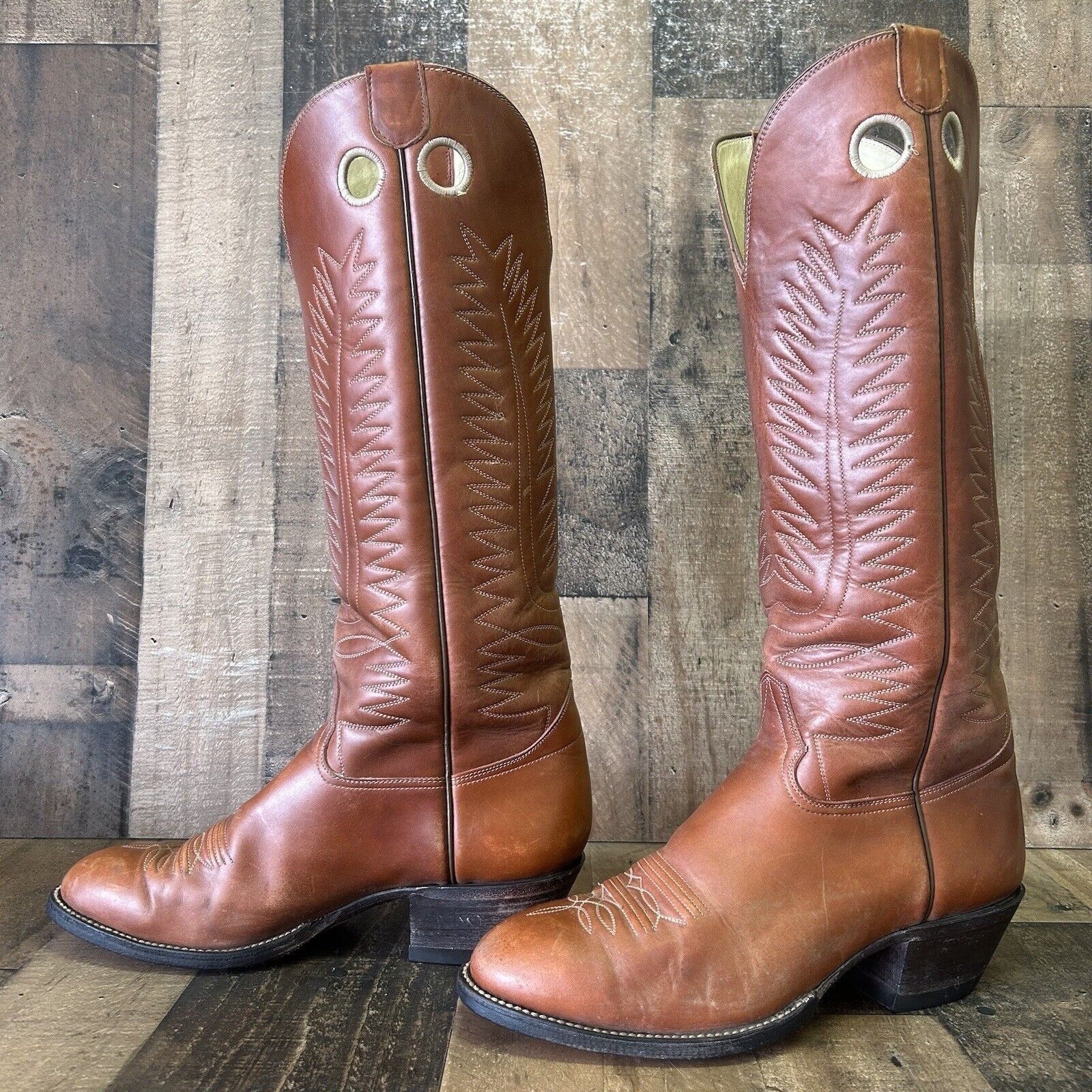 image of Hondo Vintage Buckaroo Tall Cowboy Boots Mens 10 Ee in Brown