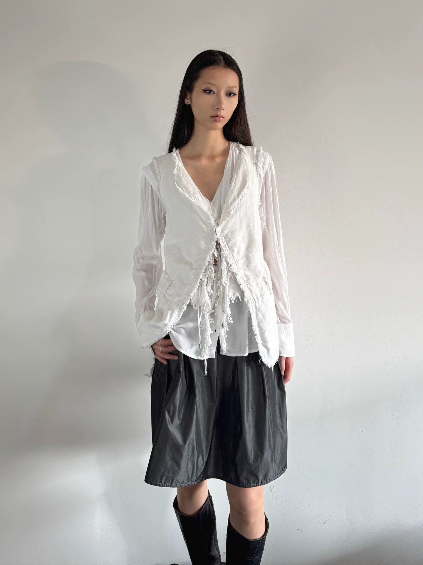 Vintage French Brand Distressed Tie Linen/Cotton Jkt Women Size 40 Size S / US 4 / IT 40 - 4 Thumbnail