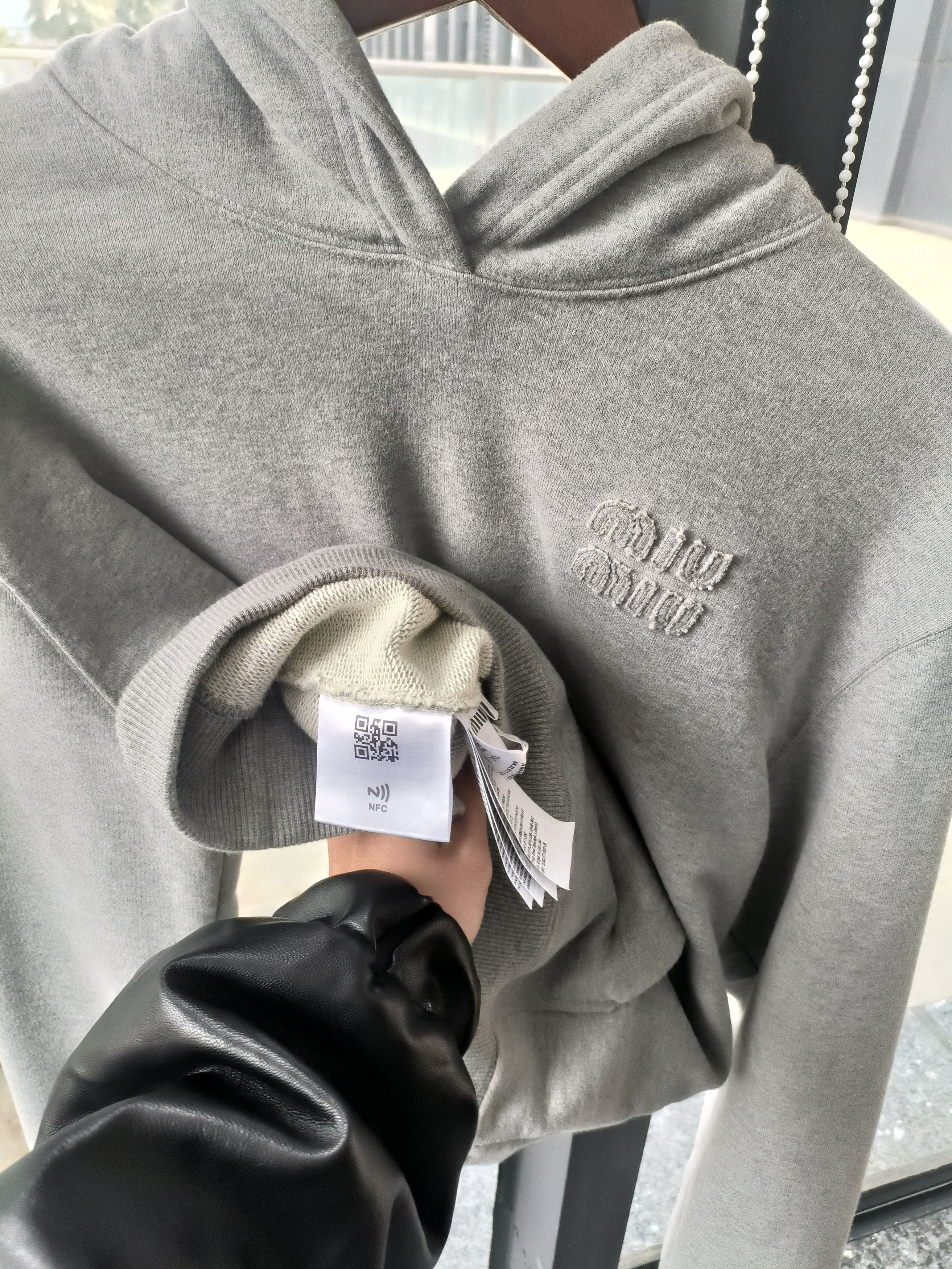 Miu Miu Miu Miu Gray Logo Embroidery Hoodie Made In Italy 100% Cotto Size L / US 10 / IT 46 - 7 Thumbnail
