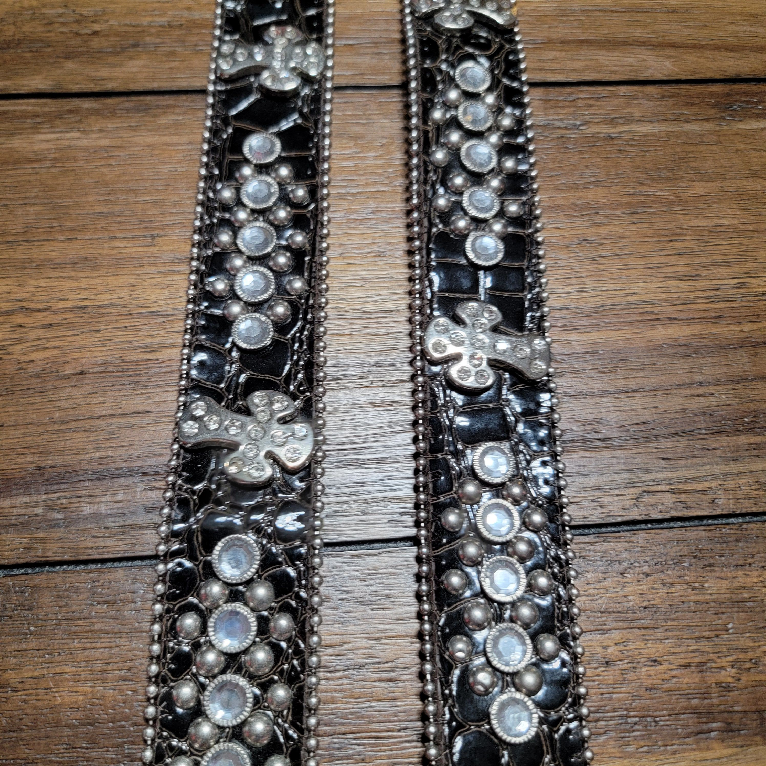 Other Heavy Leather Studded Bling Cross Western Belt wLarge Buckle Size ONE SIZE - 2 Thumbnail