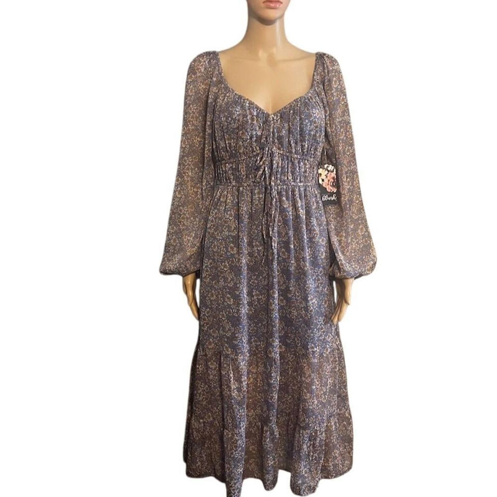 Nunn Bush Blush Women's M Floral Smocked Long Sleeve Midi Dress Boho Size M / US 6-8 / IT 42-44 - 2 Thumbnail