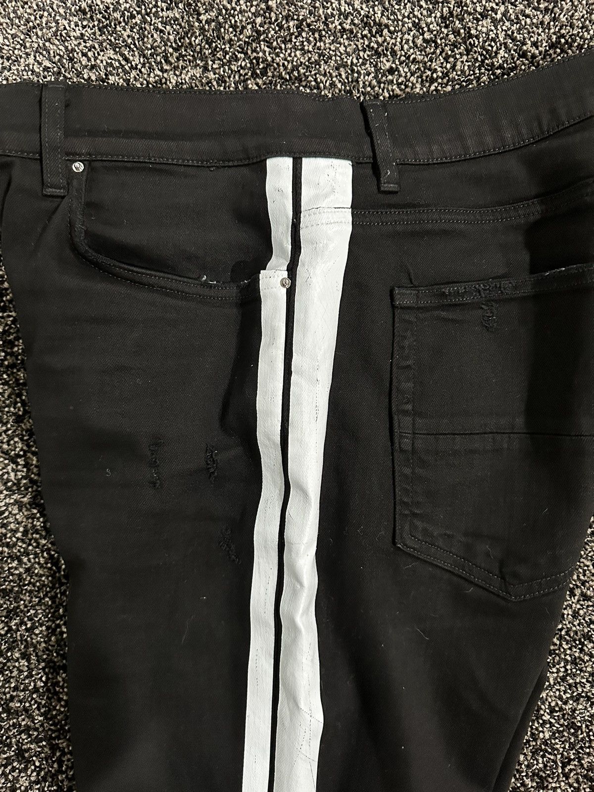 Amiri Amiri Black / White Stripe Track Denim Distressed Jeans Size US 38 / EU 54 - 16 Thumbnail