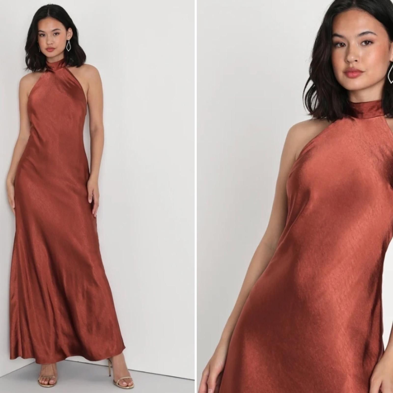 Lulus LULU's Sexy Prom Wedding Bridesmaid Satin Maxi Dress Size L / US 10 / IT 46 - 4 Thumbnail