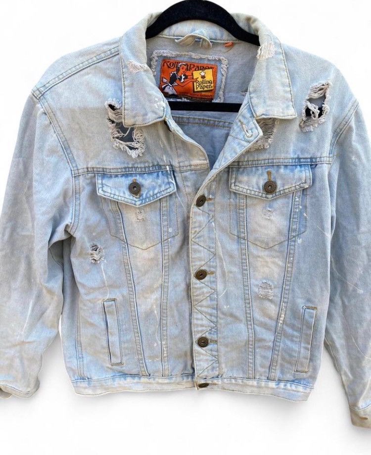 Other Rolling Paper Light Wash Distressed Jean Jacket Size M / US 6-8 / IT 42-44 - 3 Thumbnail