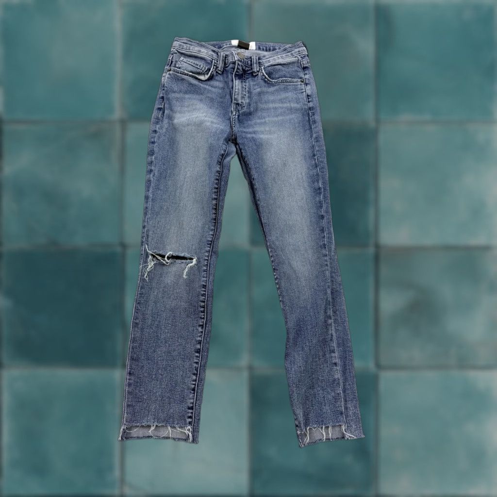 Vintage CURRENT/ELLIOTT High Waist Skinny Jeans Womens 27 Blue Distressed Stiletto Raw Hem Size 27" / US 4 / IT 40 - 1 Thumbnail
