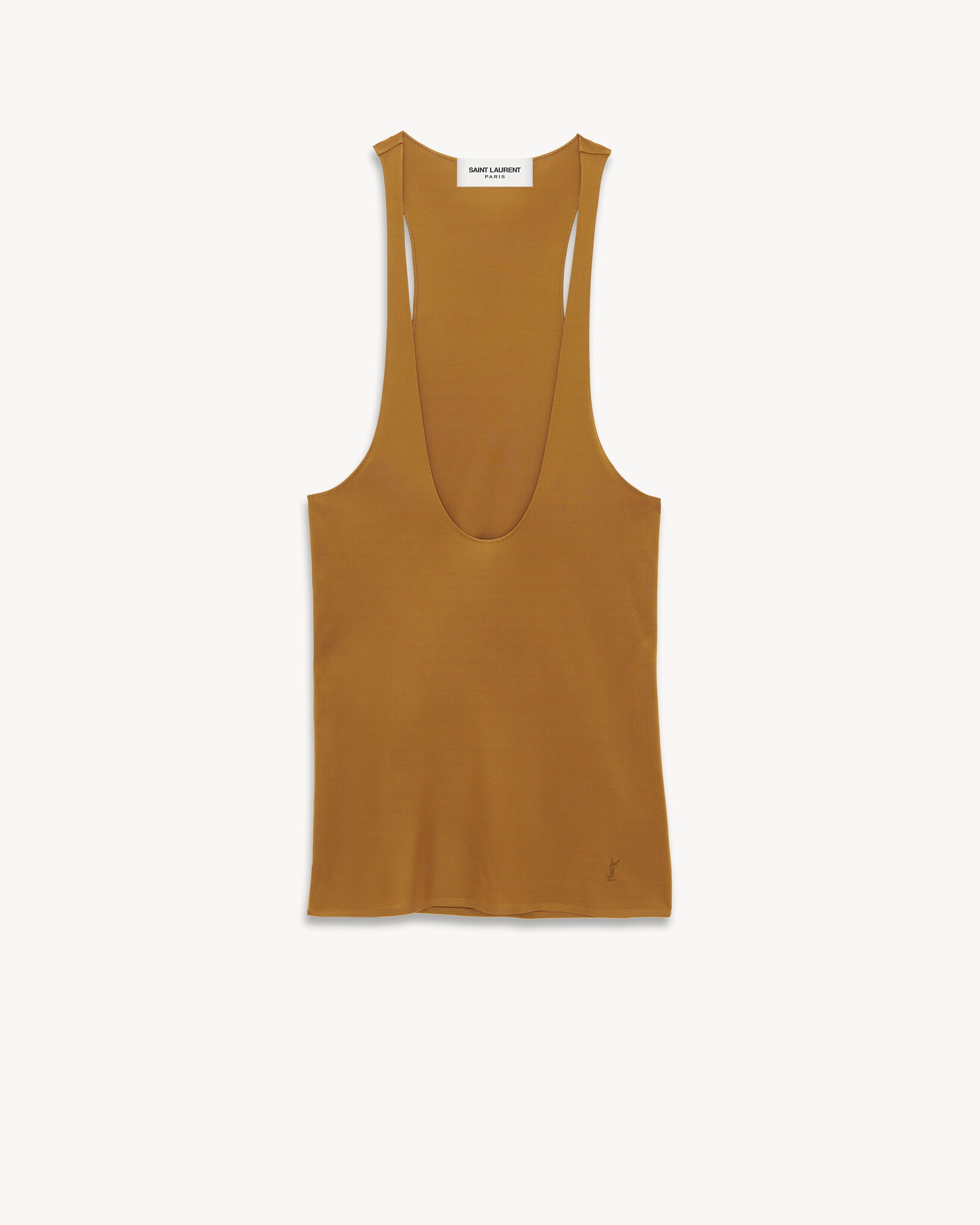 Saint Laurent Paris o1b1hav110525 765308 Cassandre Tank Top Shiny Jersey Brown Size S / US 4 / IT 40 - 1 Thumbnail