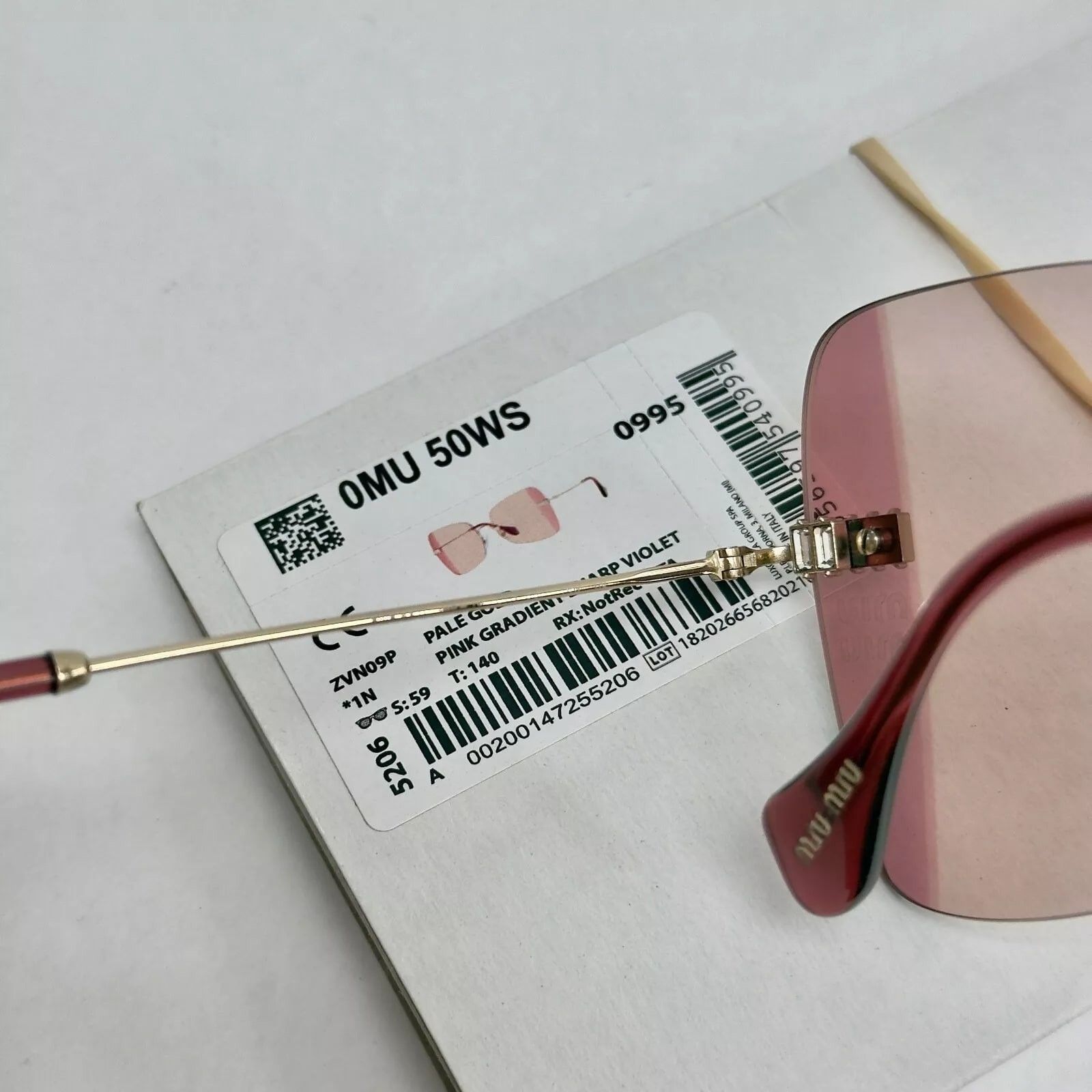 Miu Miu MIU MIU Runway MU50WS Pink Crystal Gold Sunglasses 50W Size ONE SIZE - 3 Thumbnail