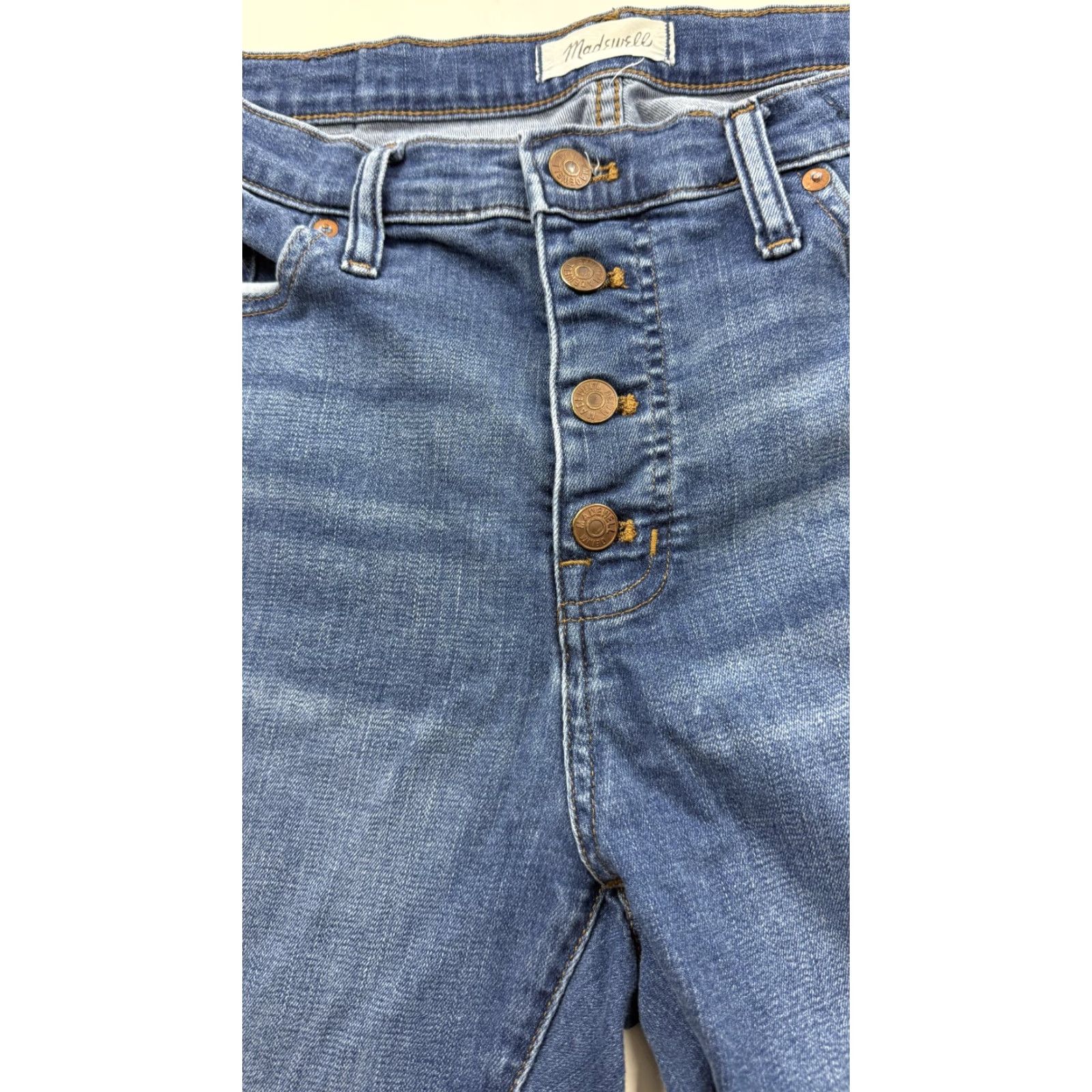 Madewell Madewell Jeans Womens 32 Blue 9 Inch Mid Rise Skinny Frayed Hem Button Fly Stretch Denim Size 24" / US 00 / IT 34 - 2 Thumbnail