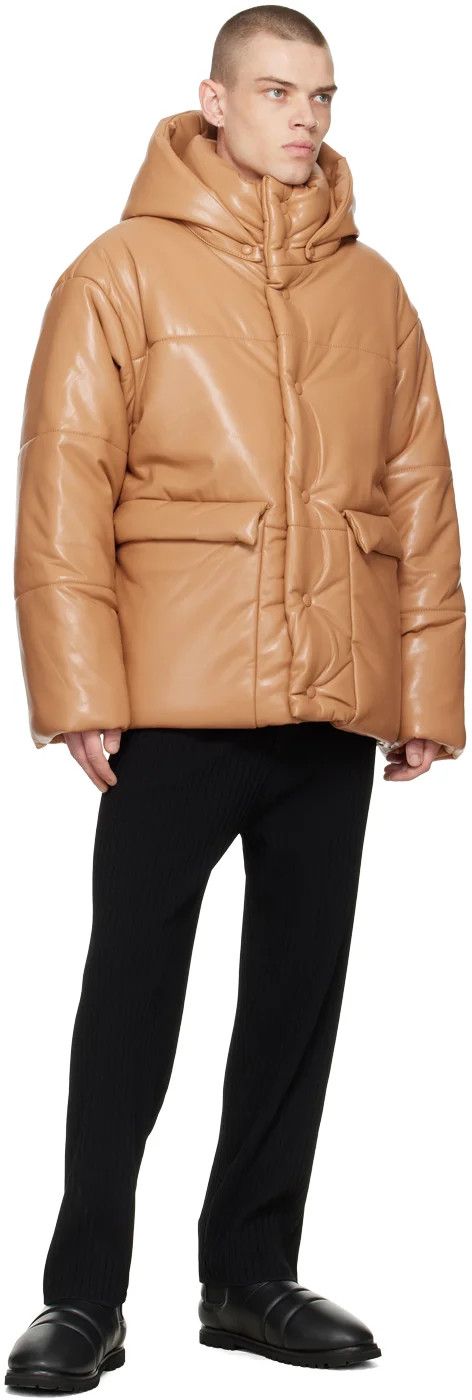 Nanushka Tan Vegan Leather Hooded Puffer Jacket Size US S / EU 44-46 / 1 - 3 Thumbnail