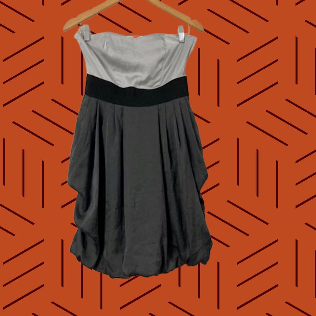 H&M H&M Dress Womens 6 Gray Strapless Black Bubble Hem Cocktail Women Size Size M / US 6-8 / IT 42-44 - 1 Thumbnail