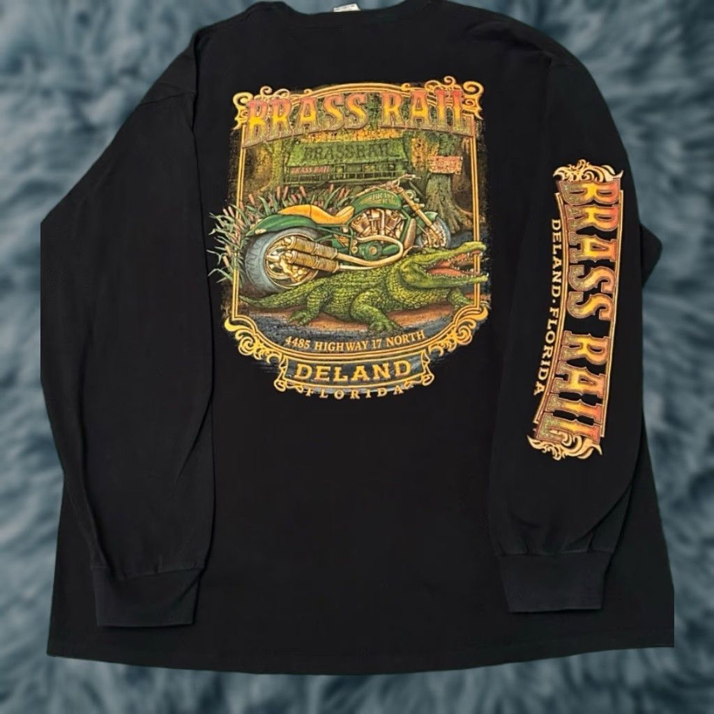 Vintage VINTAGE Y2K Brass Rail Saloon Biker Deland Florida Gator Long Sleeve Shirt 2XL Black Mens 90s Grunge Punk Rock Tattoo Skater Logo Spider Web Size US XXL / EU 58 / 5 - 1 Thumbnail