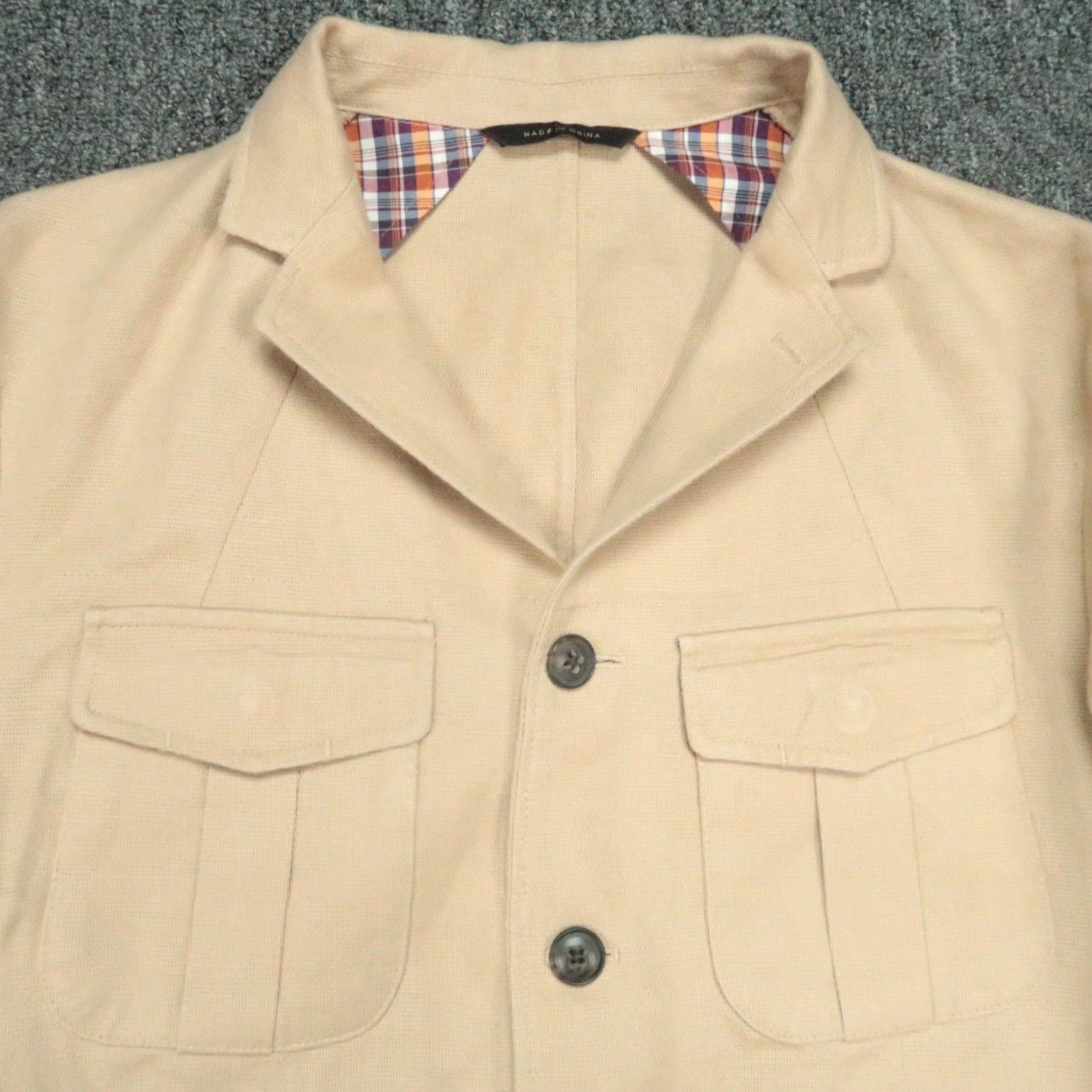 Banana Republic Banana Republic Blazer Men 40R Khaki Tan Cotton Linen Slim Fit Single-Breasted 2 Button Notch 40 in Chest Regular Vintage: No Womens Mens Girls etc Size 40R - 2 Thumbnail